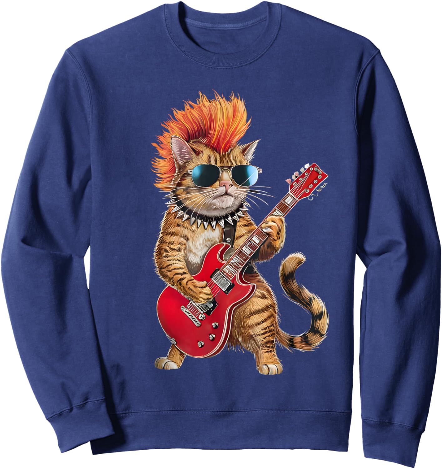 Cute Punk Cat Rock'n Roll Goth Cat Guitar Band Funny Women Kids Sweatshirt - Sweatshirt | Navy