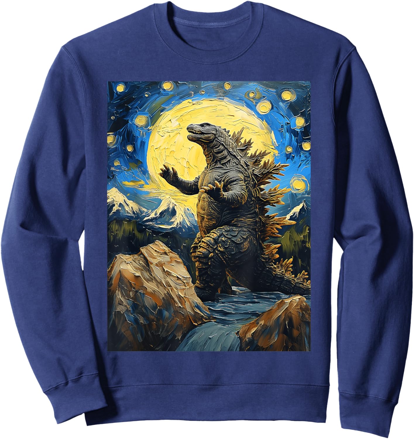 Japanese Monster Kaiju in Van Gogh Starry Night Sweatshirt - Sweatshirt | Navy