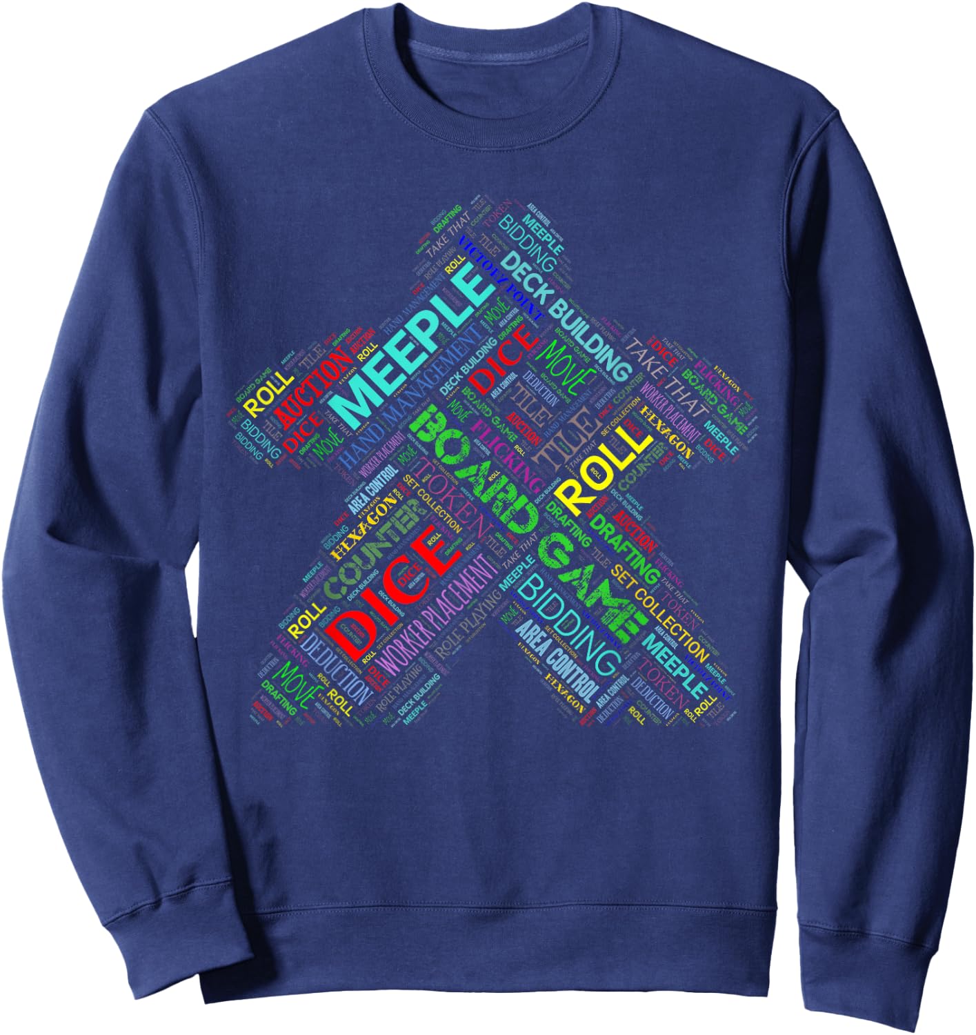 Board Game Meeple Typography with Terms and Mechanics Sweatshirt - Sweatshirt | Navy