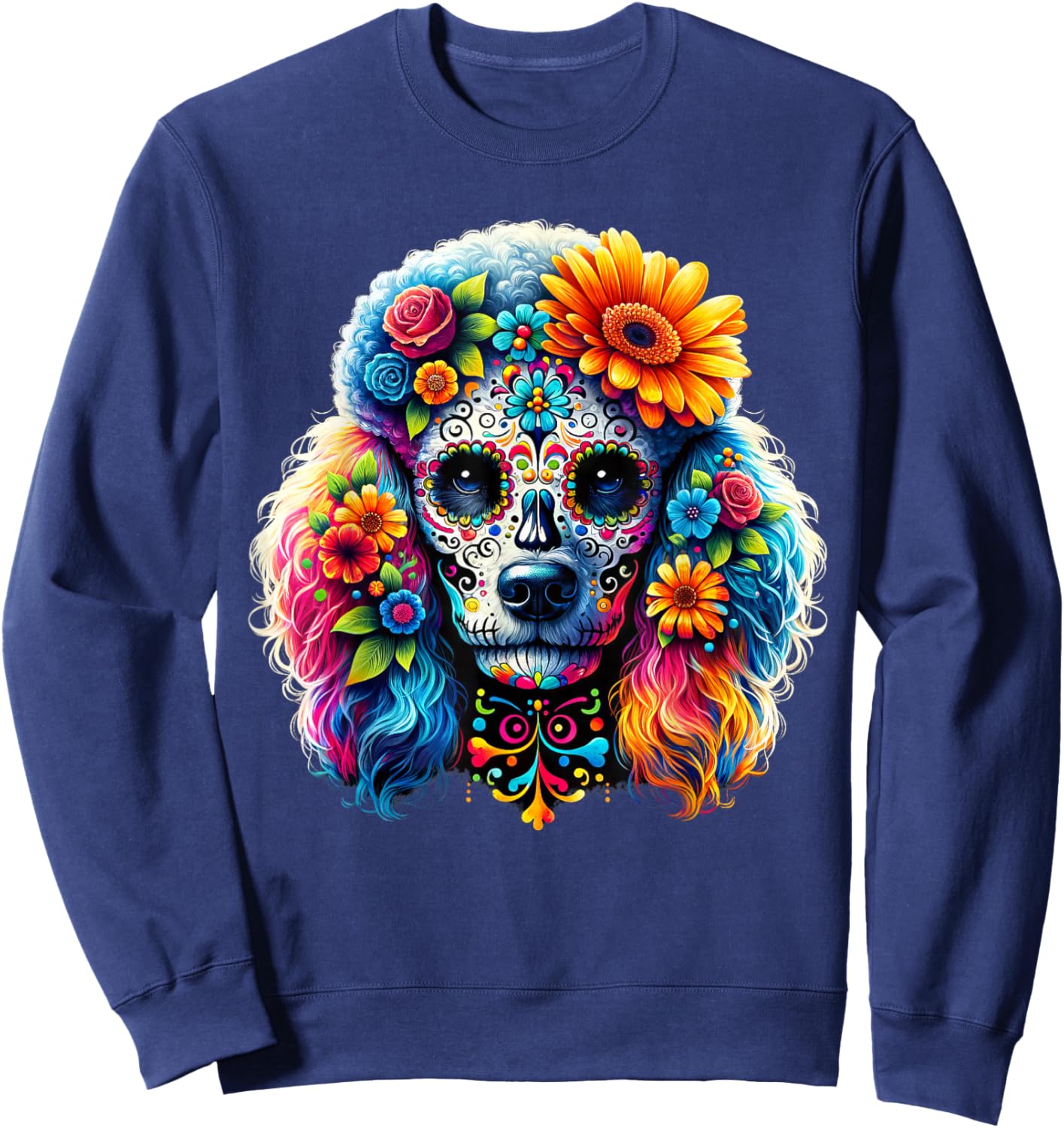 Cinco De Mayo Poodle Dog Sugar Skull Flower Women Kids Sweatshirt - Sweatshirt | Navy