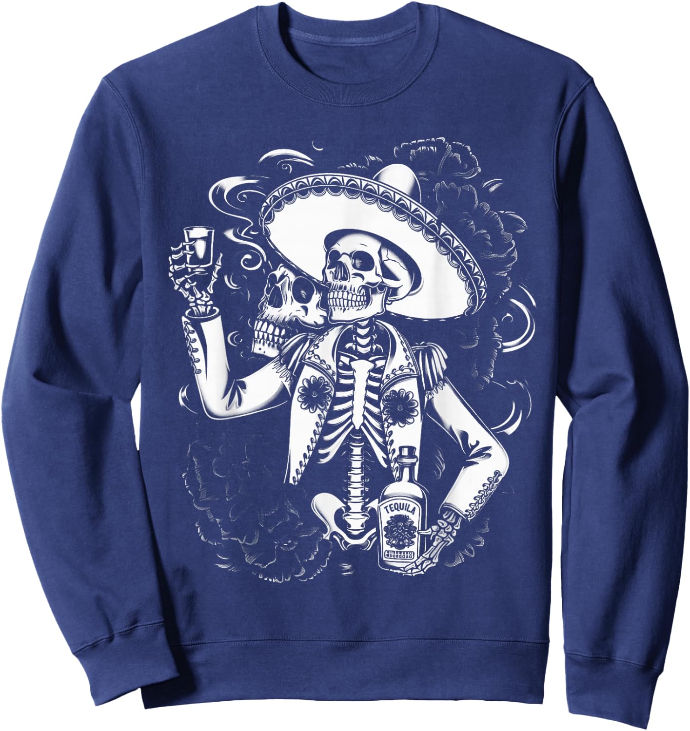 Mexico Vintage Skeleton Tequila Dia De Los Muertos Mexican Sweatshirt - Sweatshirt | Navy