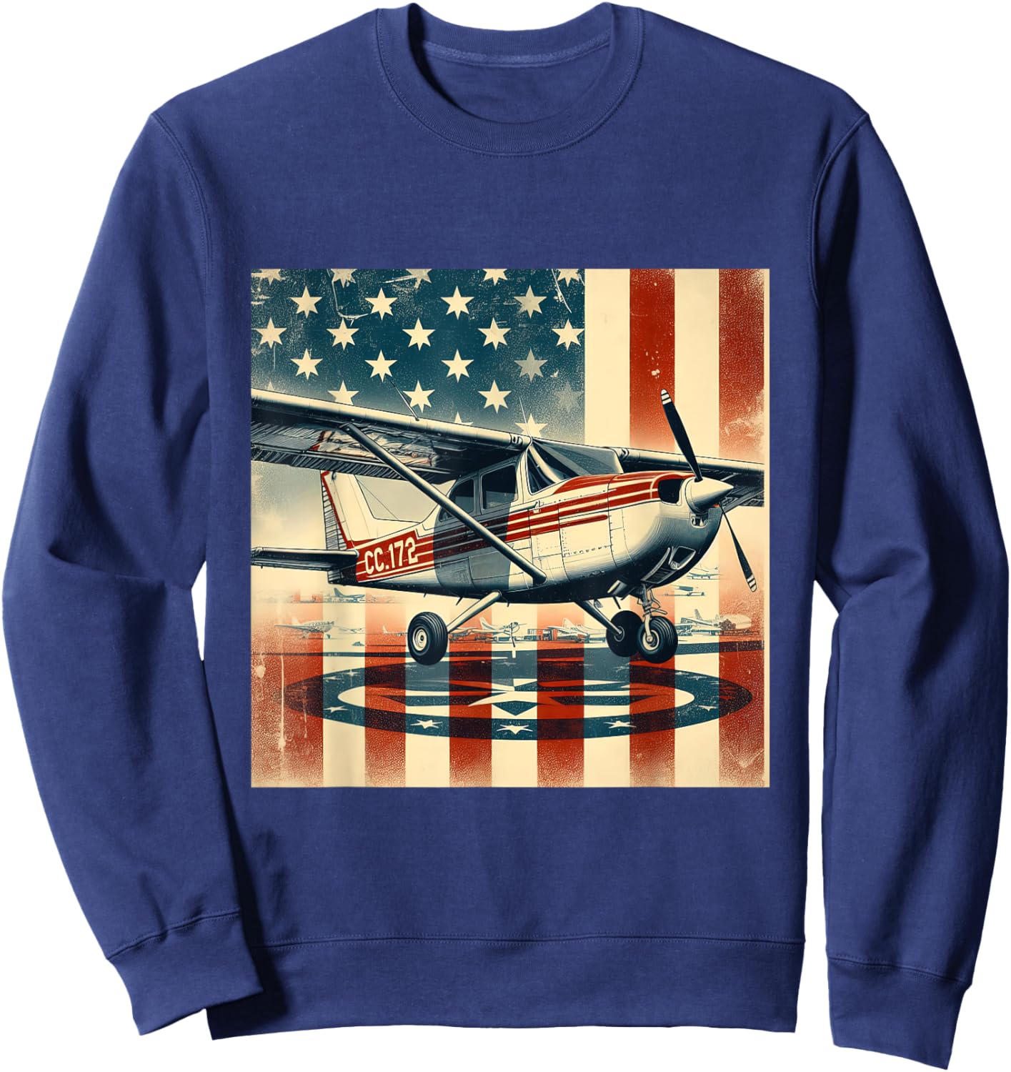 C-172 Skyhawk Vintage C172 Airplane Retro US Flag Sweatshirt - Sweatshirt | Navy