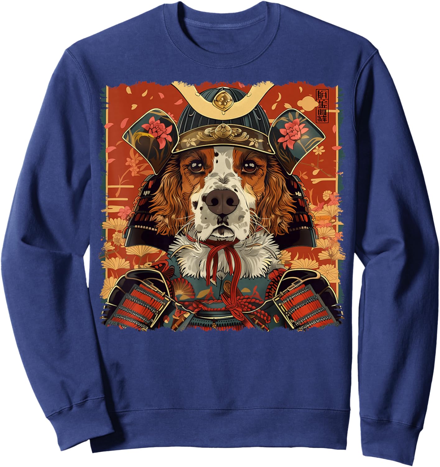Brittany Spaniel Dog Japanese Art Samurai Ukiyo-e Vintage Sweatshirt - Sweatshirt | Navy