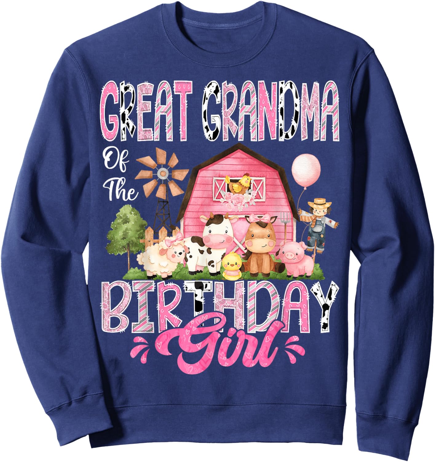 Great Grandma Of The Birthday Girl Pink Farm Cow Birthday Sweatshirt - Sweatshirt | Navy