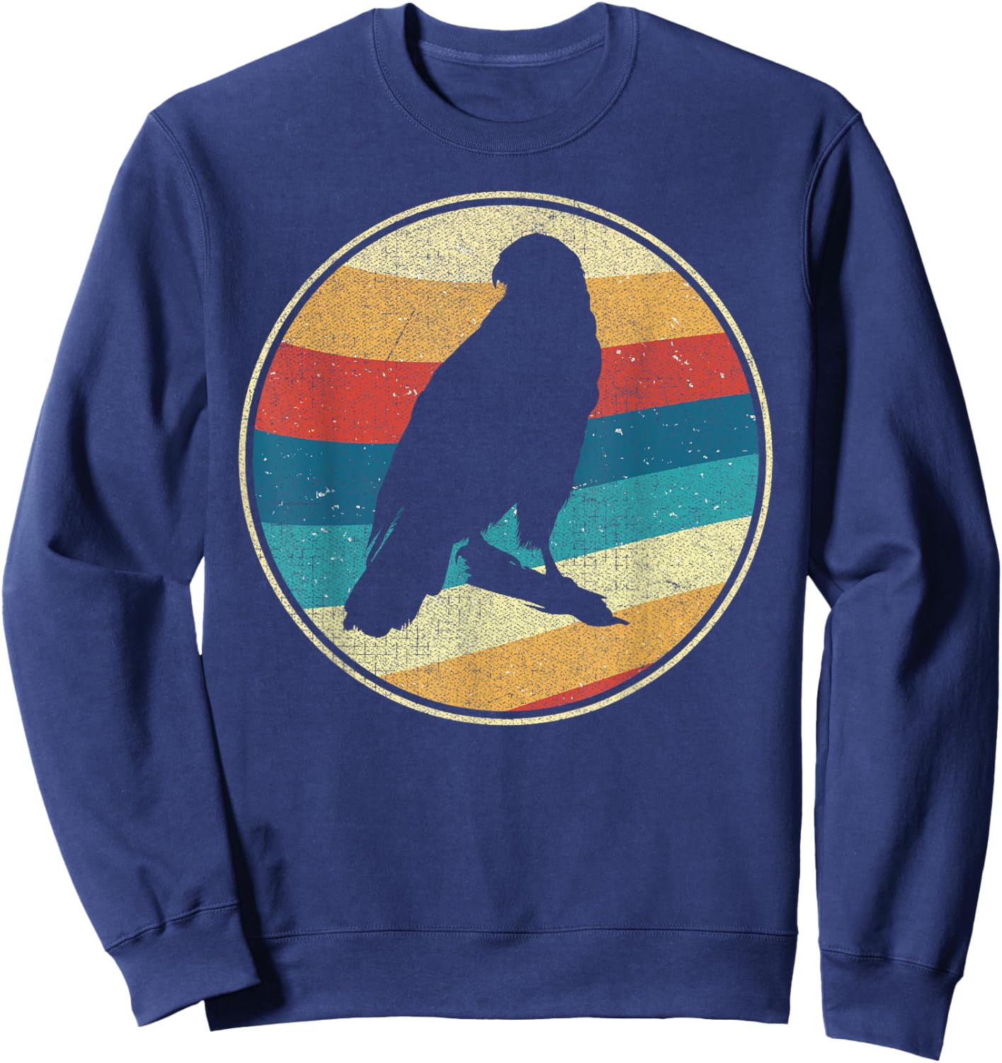 Vintage Hawk 80s 90s Retro Distressed Bird Nerds Sweatshirt - Sweatshirt | Navy
