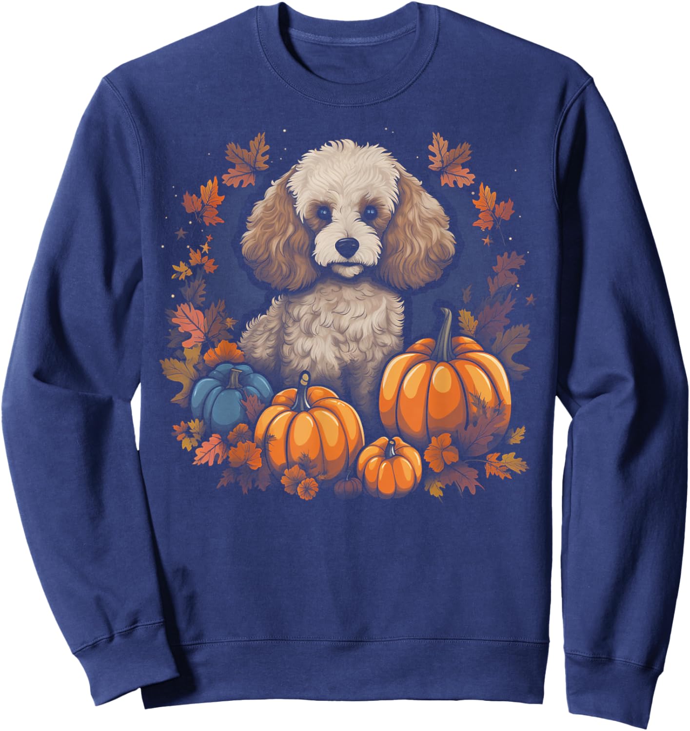 Poodle Dog - Pumpkin Thanksgiving Fall Halloween Sweatshirt - Sweatshirt | Navy