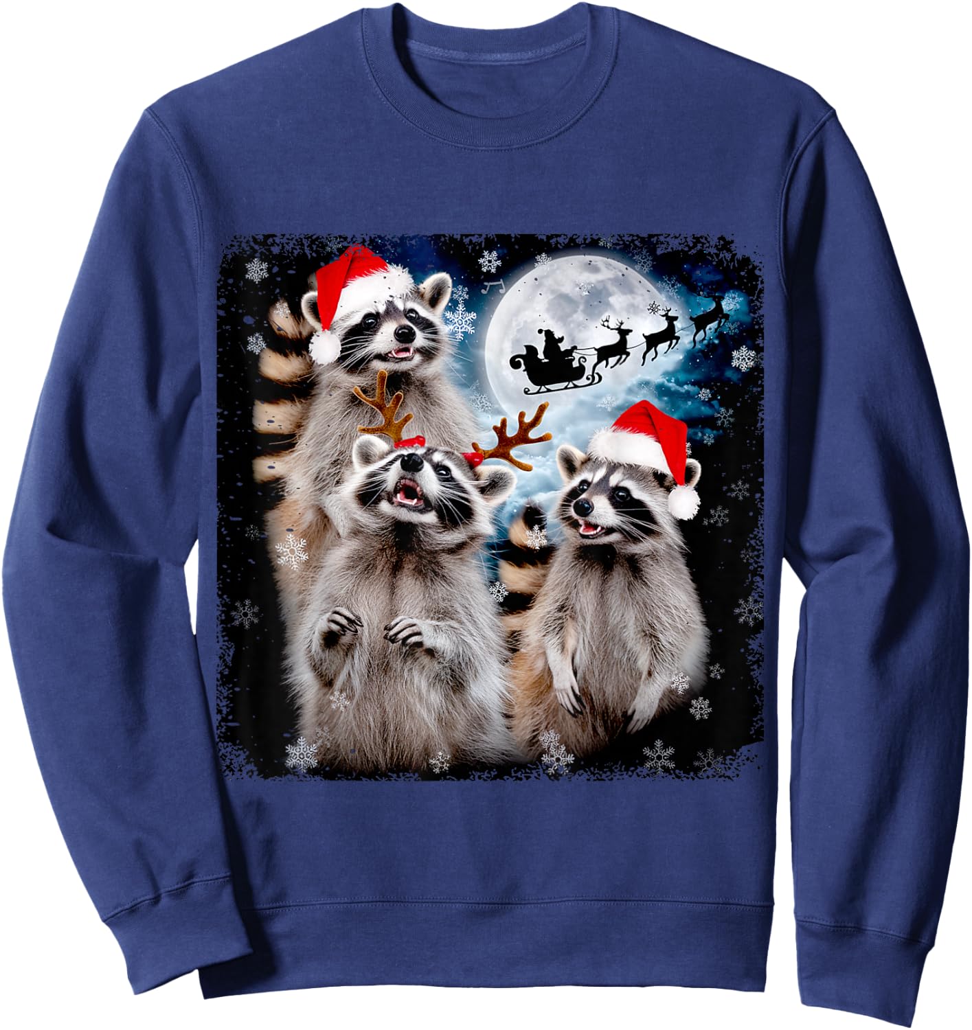 Funny Christmas Moon Howling Raccoon Xmas Men, Women, Kid Sweatshirt - Sweatshirt | Navy