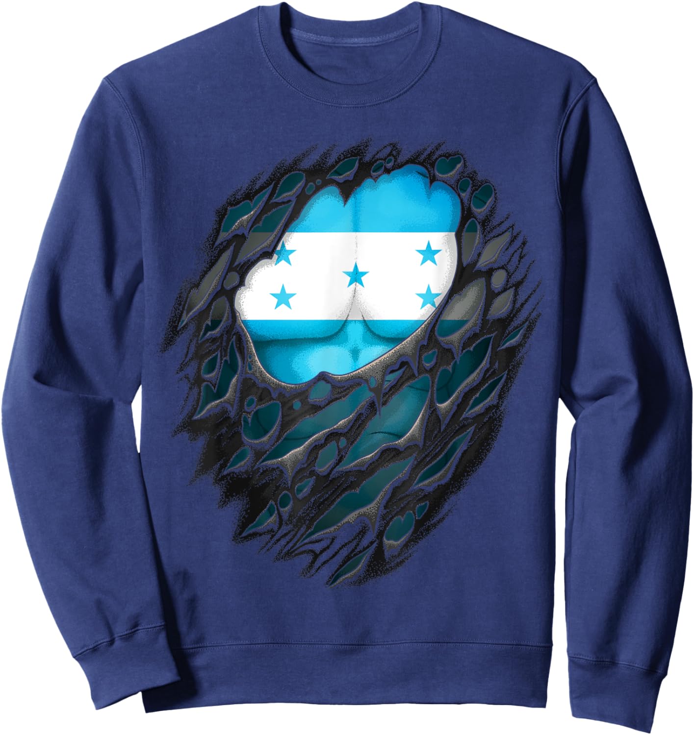 Proud Honduran Roots Heritage Torn Ripped Honduras Flag Sweatshirt - Sweatshirt | Navy