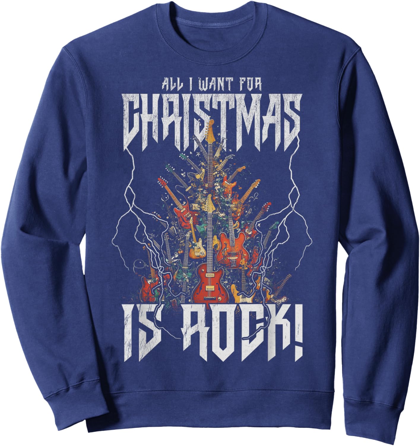 Christmas Tree Rock Guitar Tree Rock n Roll Sweatshirt - Sweatshirt | Navy