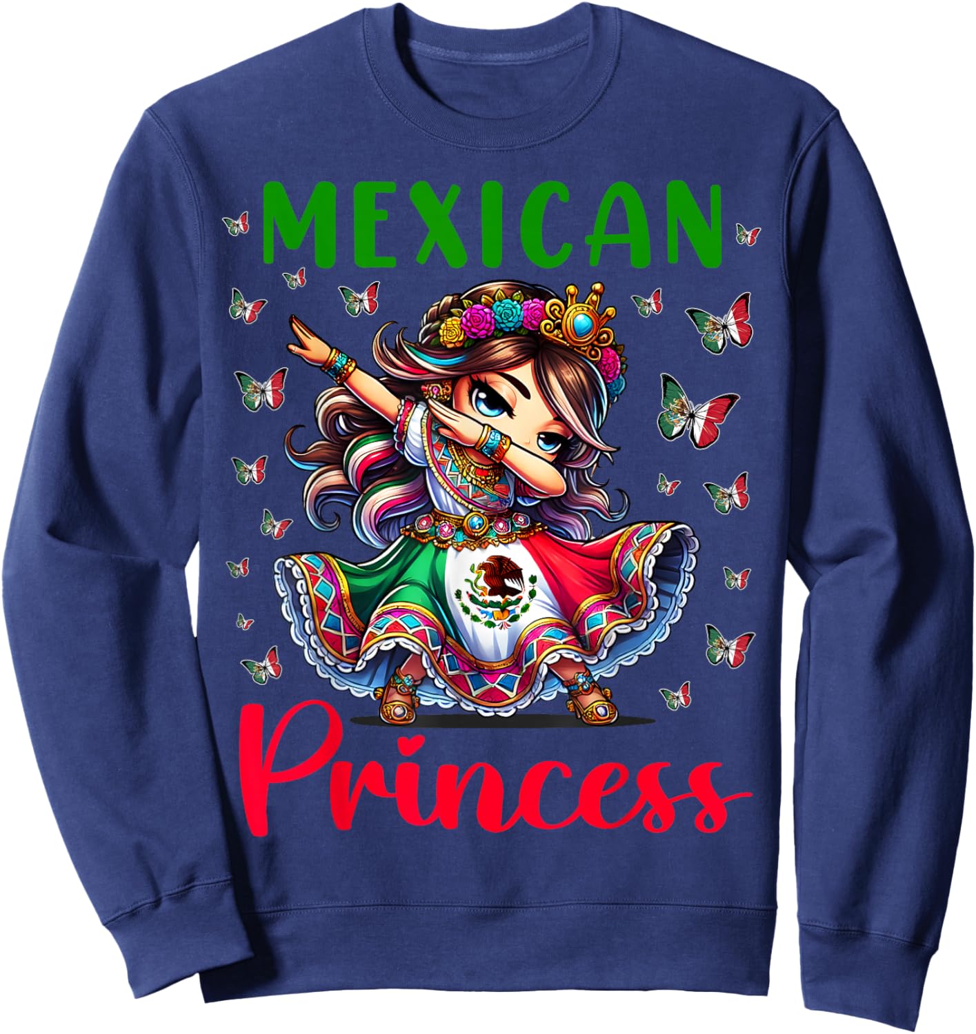 Mexican Princess Flag Latina Mexicana for Girls Kids Sweatshirt - Sweatshirt | Navy