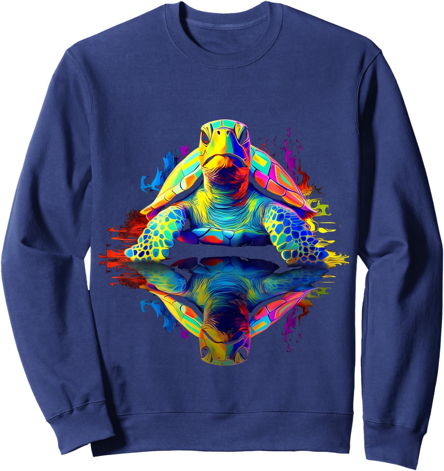 Turtle Abstract Art Animal Lover Colorful Graphic Turtle Sweatshirt - Sweatshirt | Navy