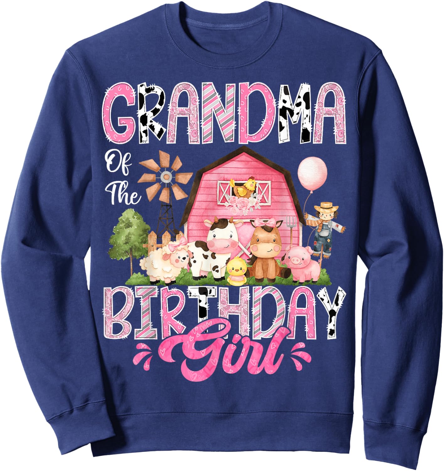 Grandma Of The Birthday Girl Pink Farm Cow First Birthday Sweatshirt - Sweatshirt | Navy