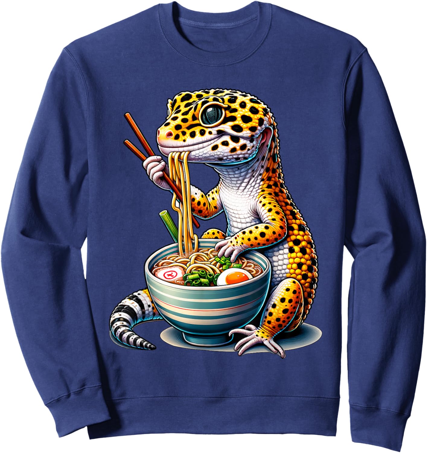 Leopard Gecko Ramen Eating Noodles Bowl Yummy Gecko Sweatshirt - Sweatshirt | Navy