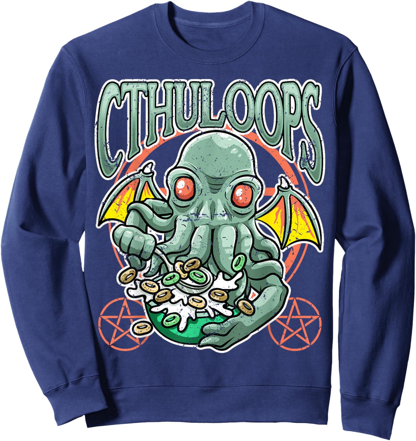 Cthuloops eating cereal Funny Cthulhu monster lover Sweatshirt - Sweatshirt | Navy
