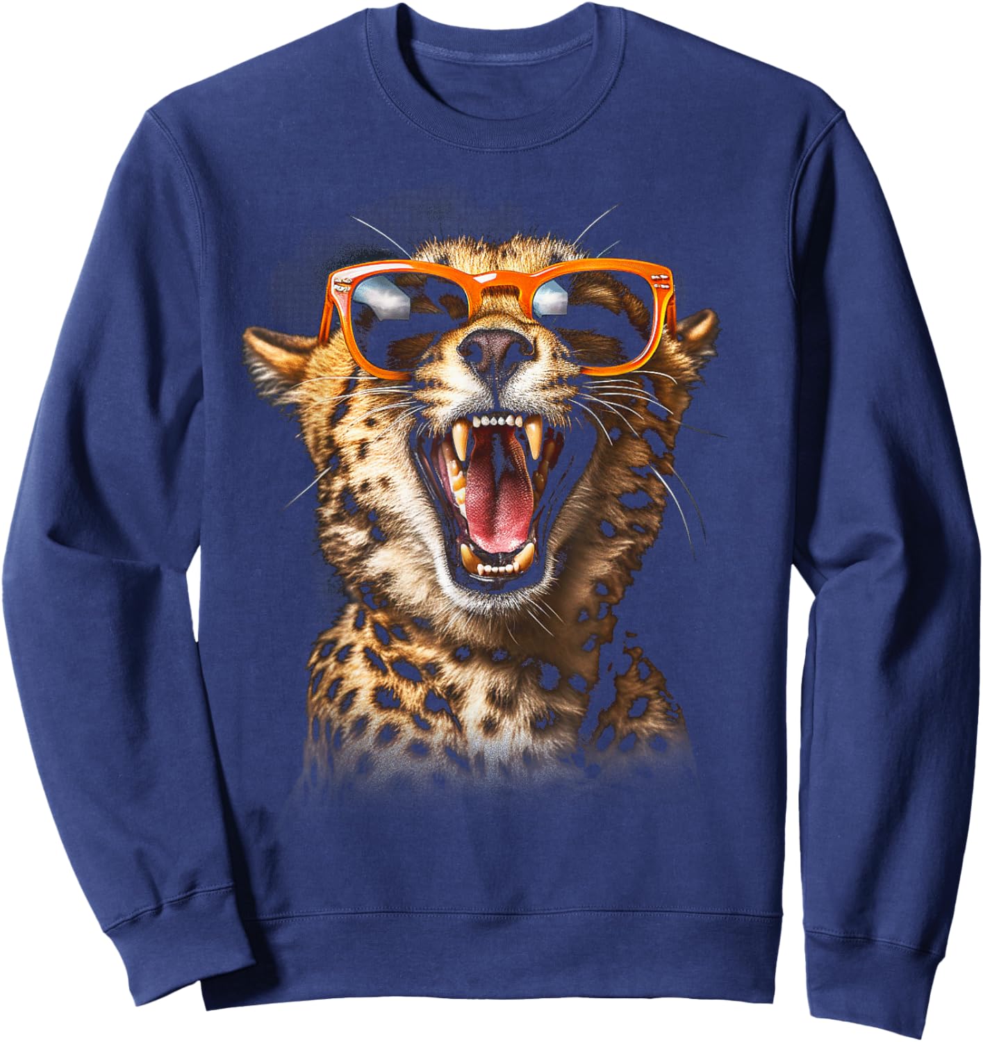 Leopard Cheetah Sunglasses Tiger Leopard Face Lion Cat Sweatshirt - Sweatshirt | Navy