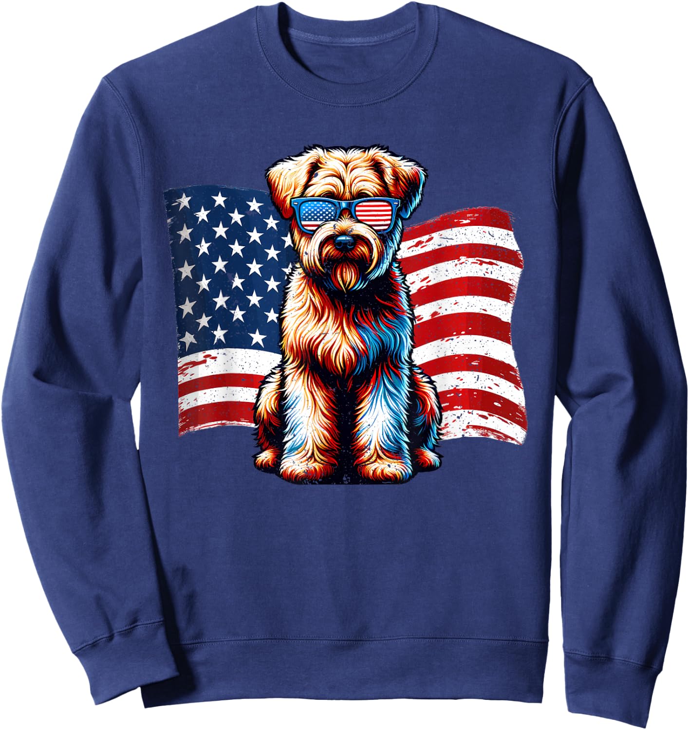 Soft coated Wheaten Terrier American Flag Patriotic Vintage Sweatshirt - Sweatshirt | Navy