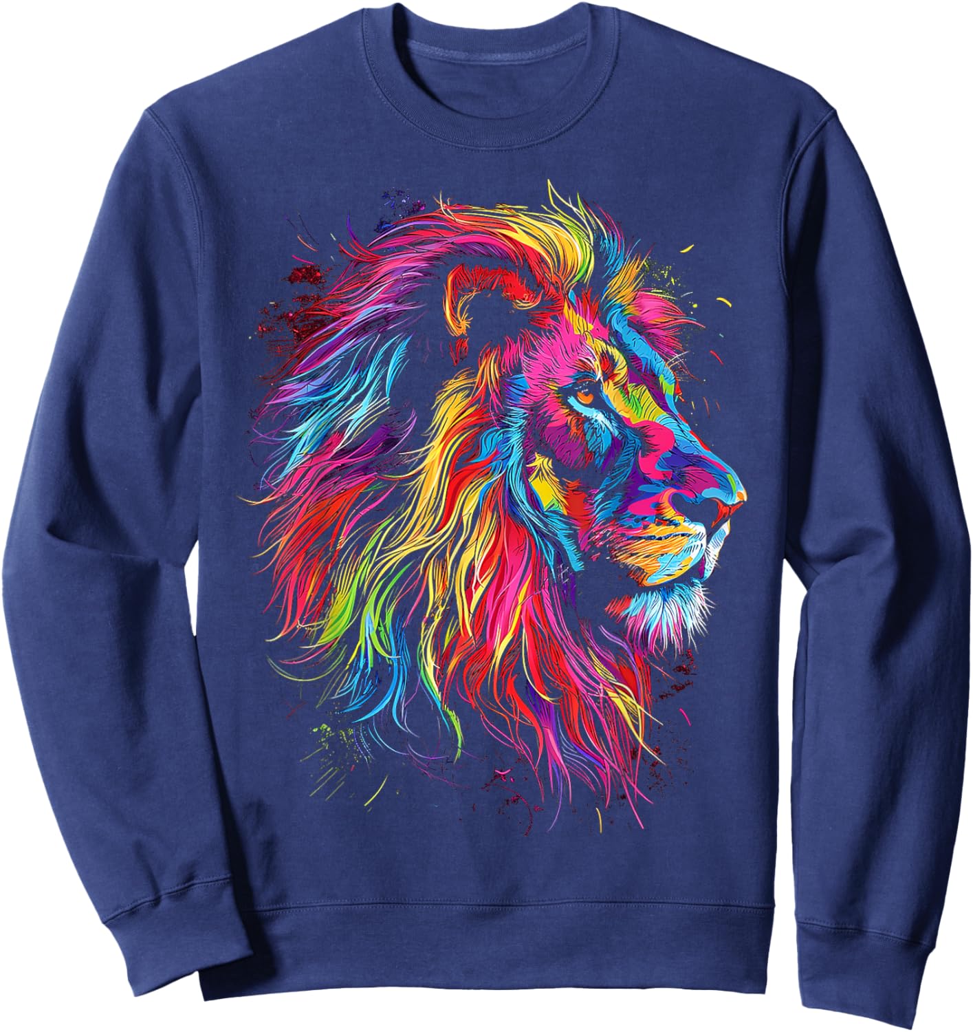 Lion Art Abstract Colorful Animal Graphic Lion Sweatshirt - Sweatshirt | Navy