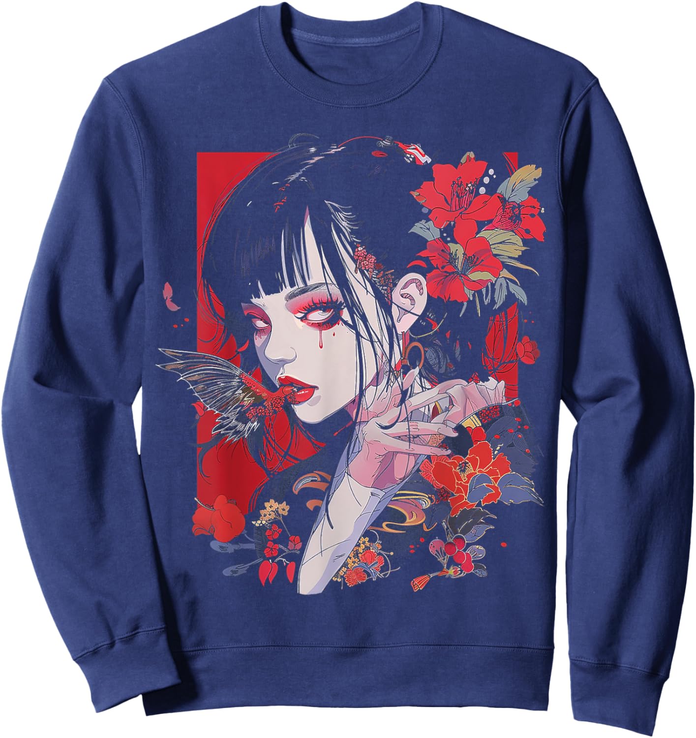 Anime Manga Motif Illustration Anime Sweatshirt - Sweatshirt | Navy
