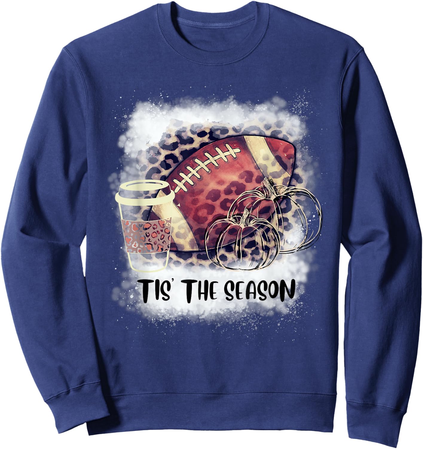 Tis the Season Fall Pumpkin Football Coffee Sweatshirt - Sweatshirt | Navy