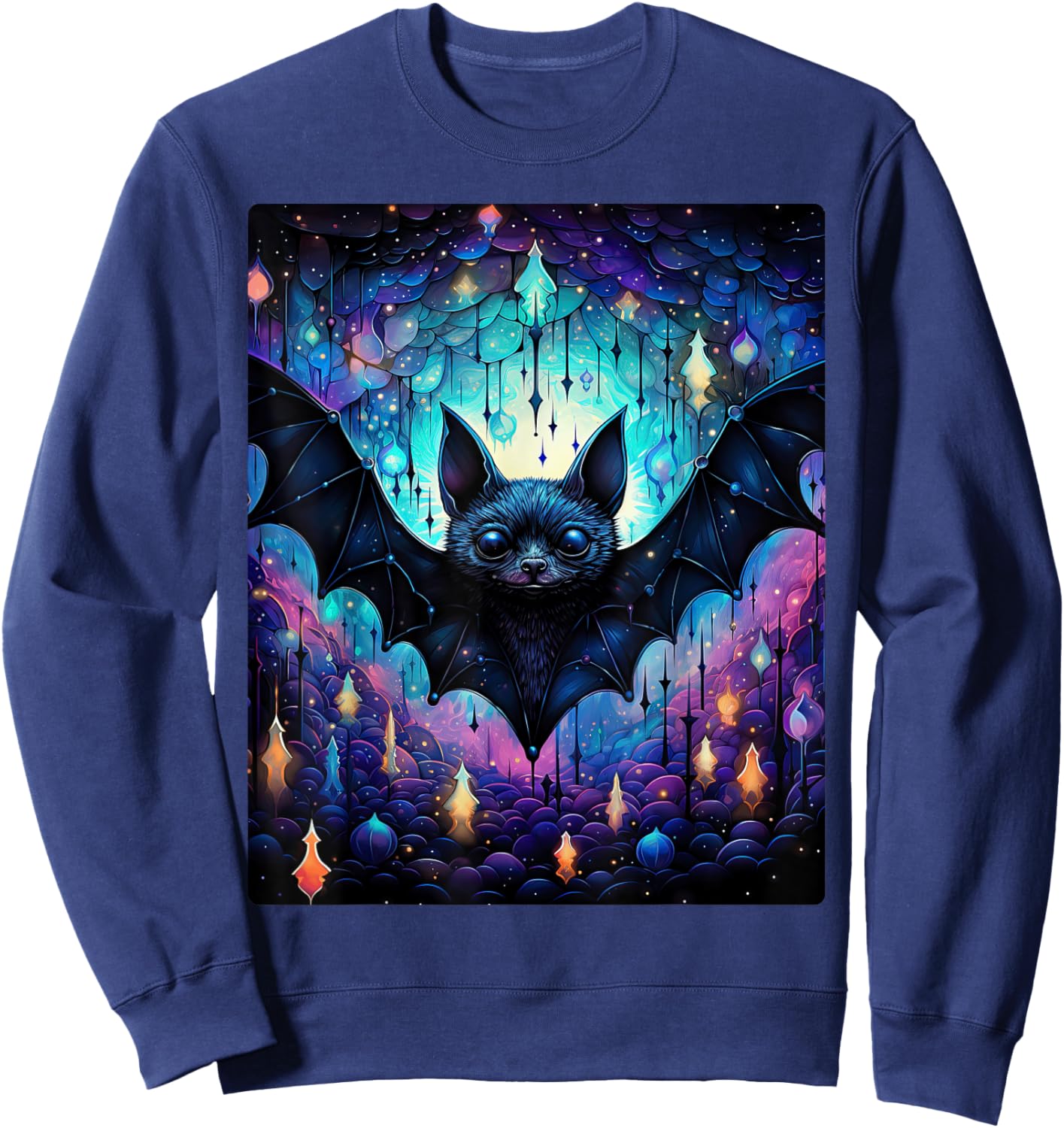 Gothic Bat Spooky Bats Pattern Moon Night Sweatshirt - Sweatshirt | Navy