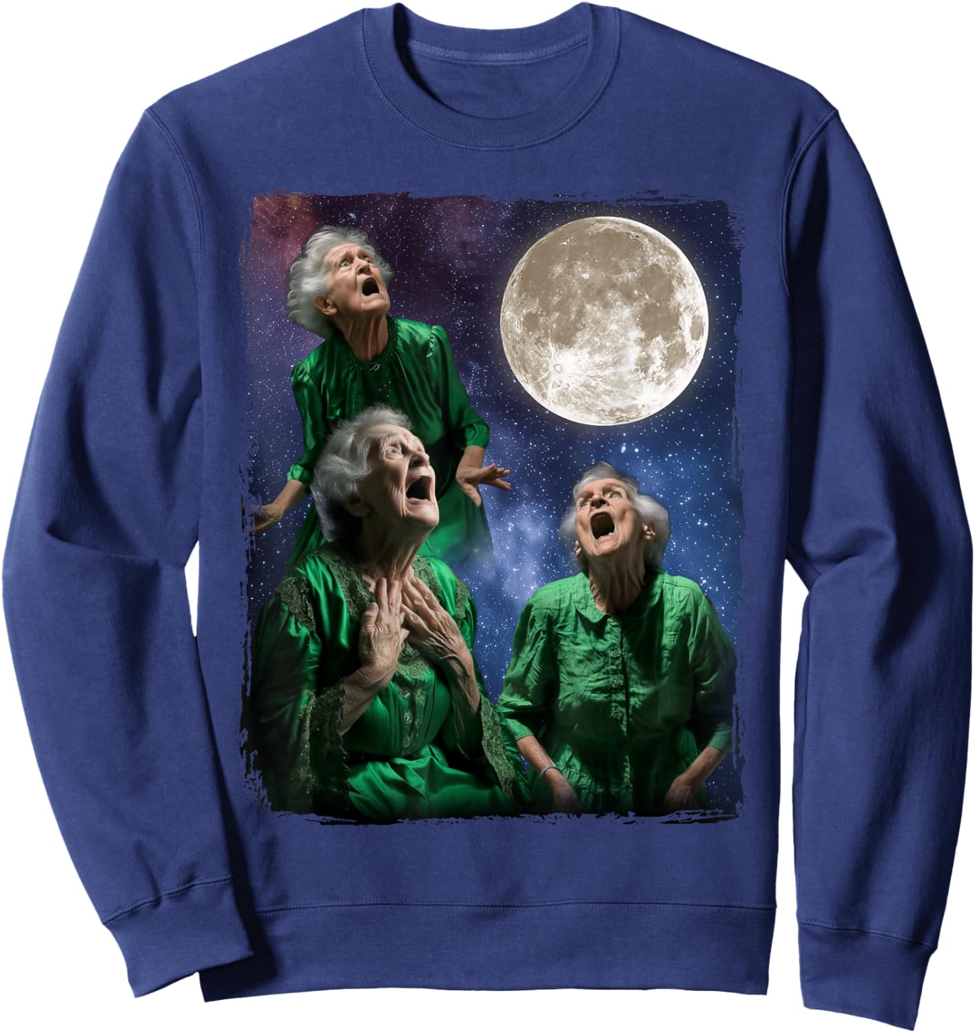 Grandma Howling At Moon Three Granny Moon Sweatshirt - Sweatshirt | Navy