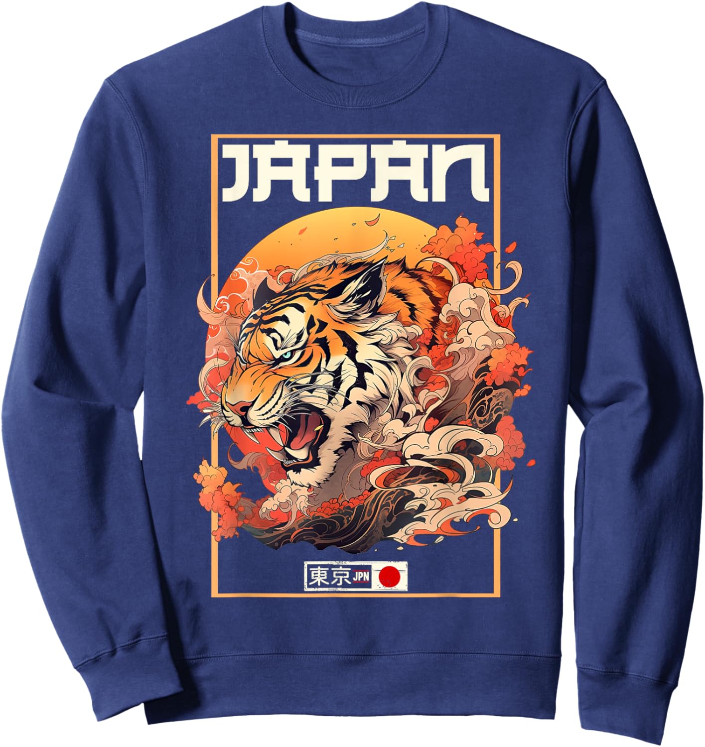 Tokyo Asian inspired vintage style 80s retro Japanese Tiger Sweatshirt - Sweatshirt | Navy