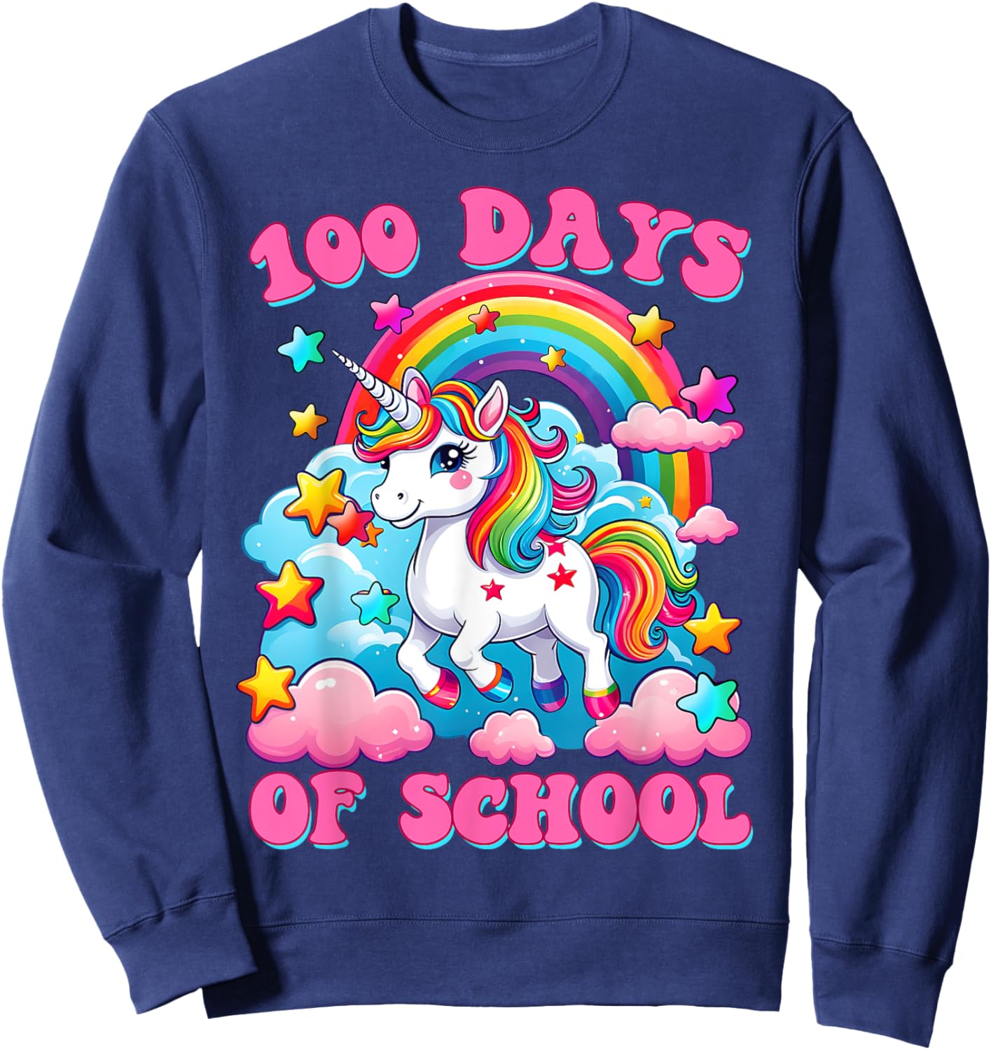 100 Days of School Unicorn Girls Cute 100th Day of School Sweatshirt - Sweatshirt | Navy