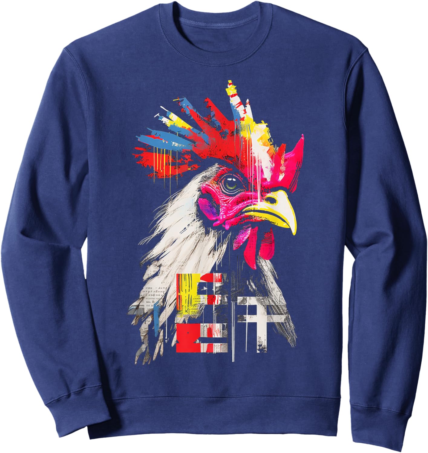 Chicken Colorful Text Drawing Animal Artwork Chicken Sweatshirt - Sweatshirt | Navy