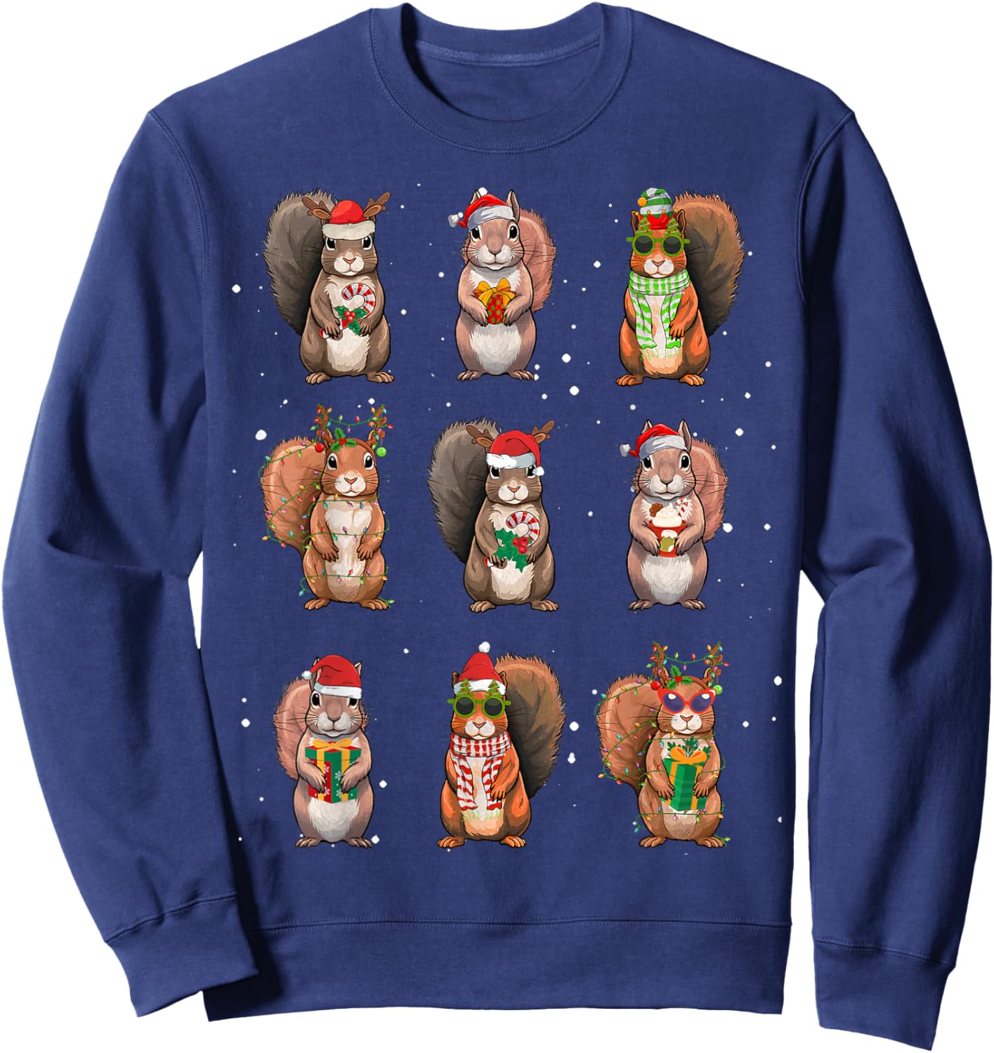 Squirrels Christmas Lights Decor Funny Squirrel Lover Pajama Sweatshirt - Sweatshirt | Navy