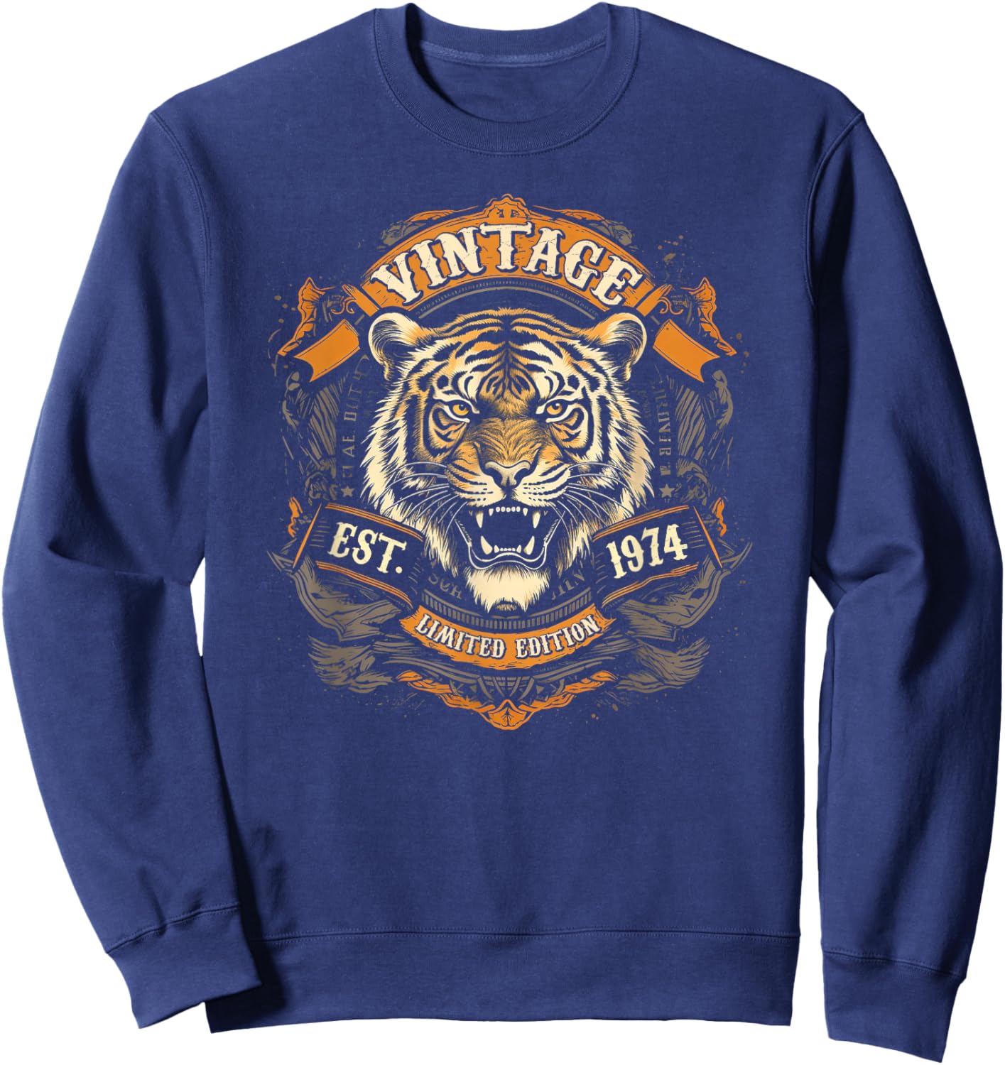 Vintage Born In 1974 Classic Tiger 52nd Birthday Sweatshirt - Sweatshirt | Navy