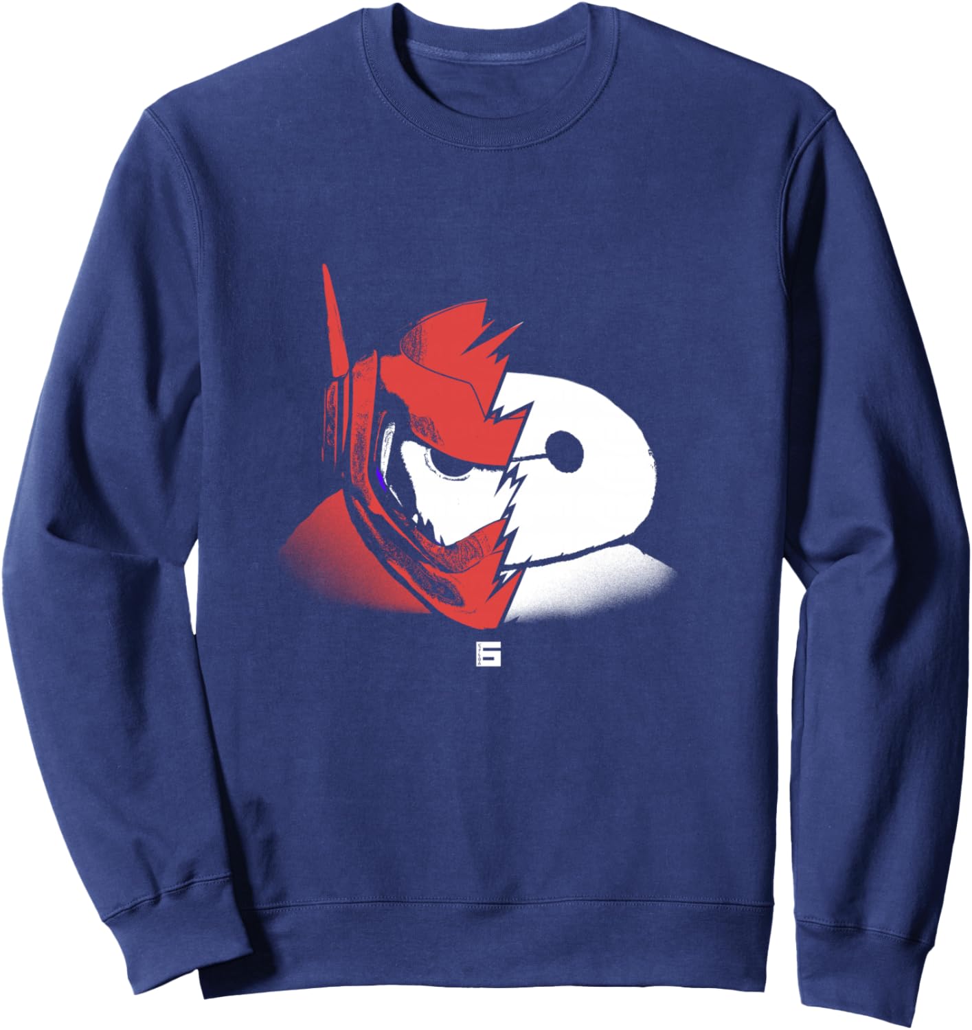 Disney Big Hero 6 Baymax Split Face Epic Shot Distressed Sweatshirt - Sweatshirt | Navy