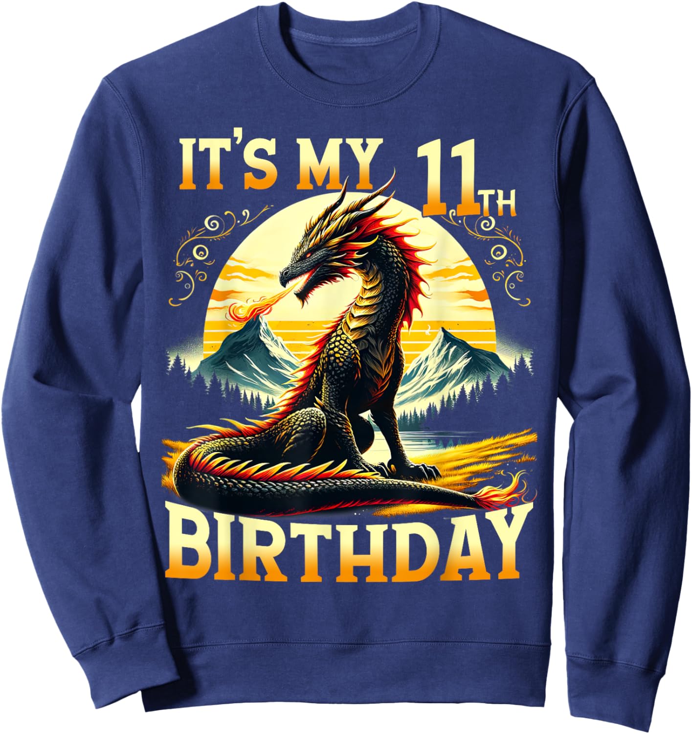 It's My 11th Birthday Dragon 11 Birthday 11 Year Old Boy Sweatshirt - Sweatshirt | Navy