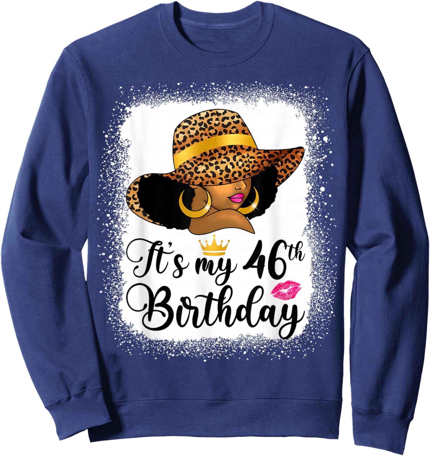 African American Woman It's My 46th Birthday Black Queen Sweatshirt - Sweatshirt | Navy