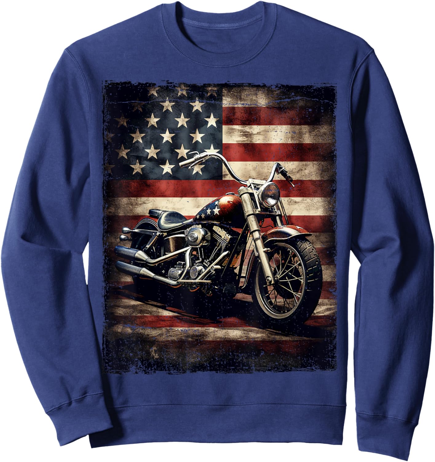 Vintage Motorcycle USA Flag Retro Biker American Sweatshirt - Sweatshirt | Navy