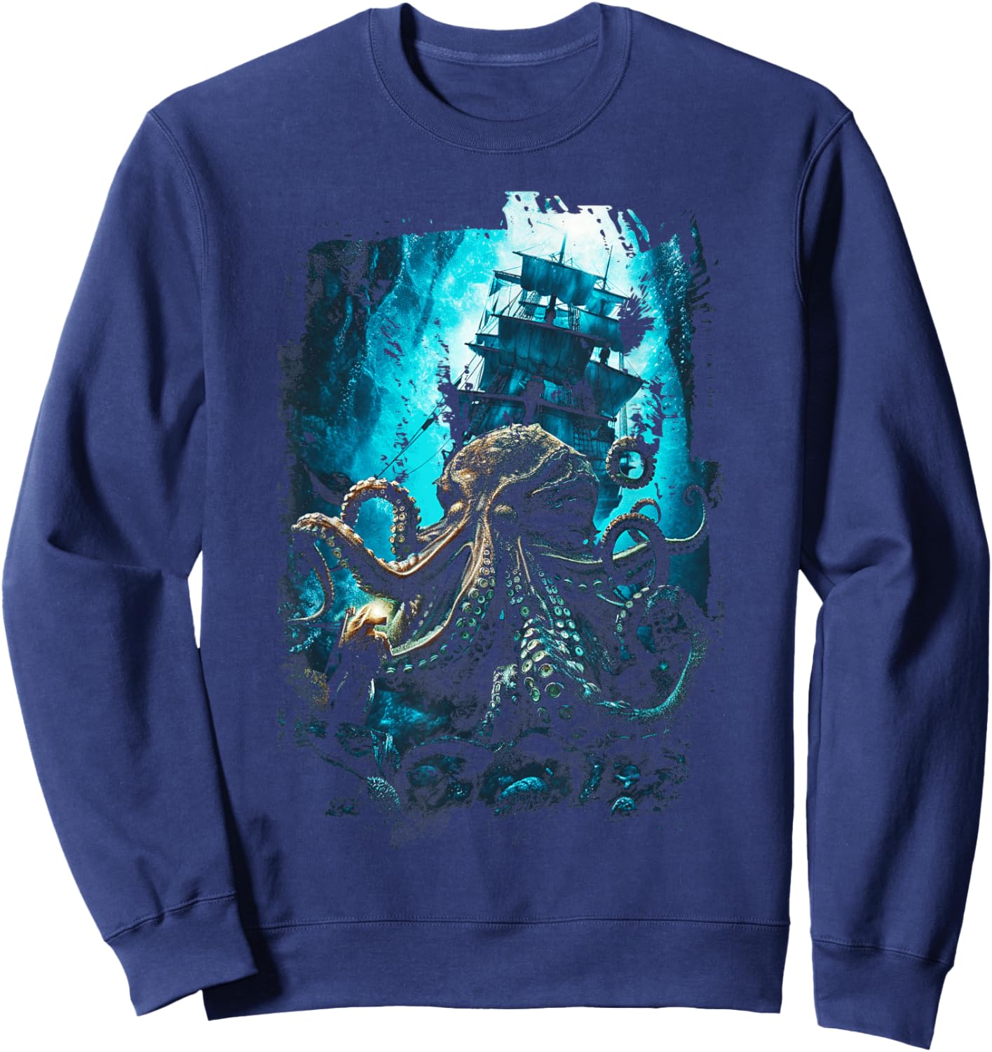 Giant Octopus Pirate Ship Vintage Kraken Sailing Squid Sweatshirt - Sweatshirt | Navy