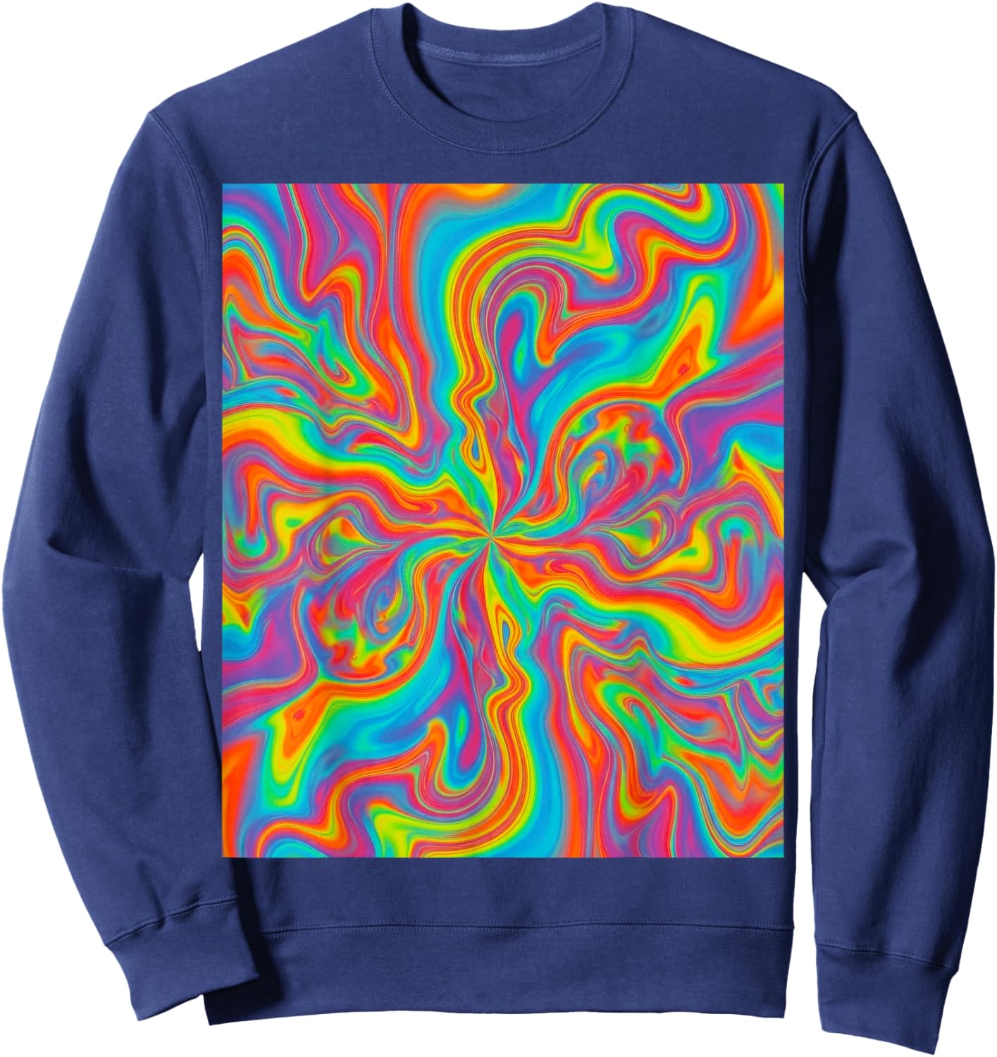 Psychedelic Rainbow Swirl Trippy Abstract Colorful Art Sweatshirt - Sweatshirt | Navy