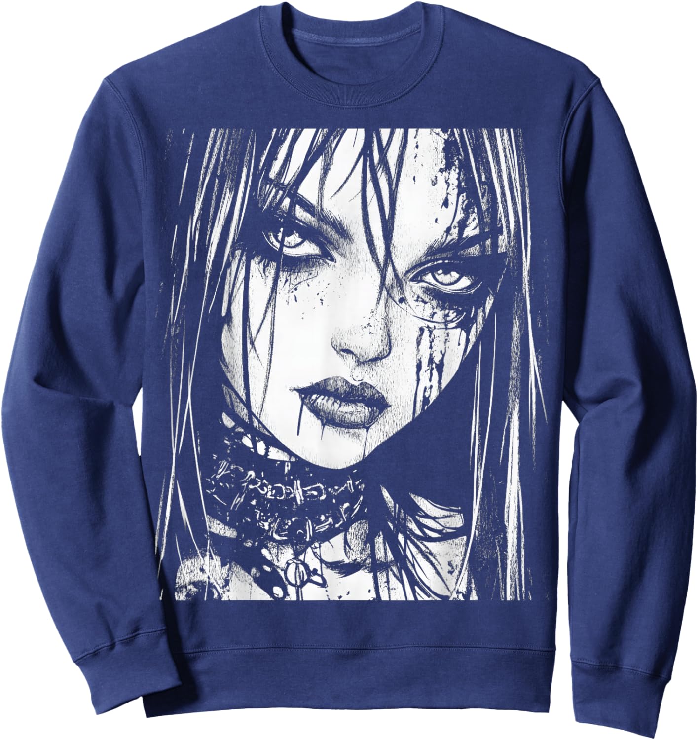Goth Grunge Girl Waifu Demon Anime Horror Alt Aesthetic Sweatshirt - Sweatshirt | Navy