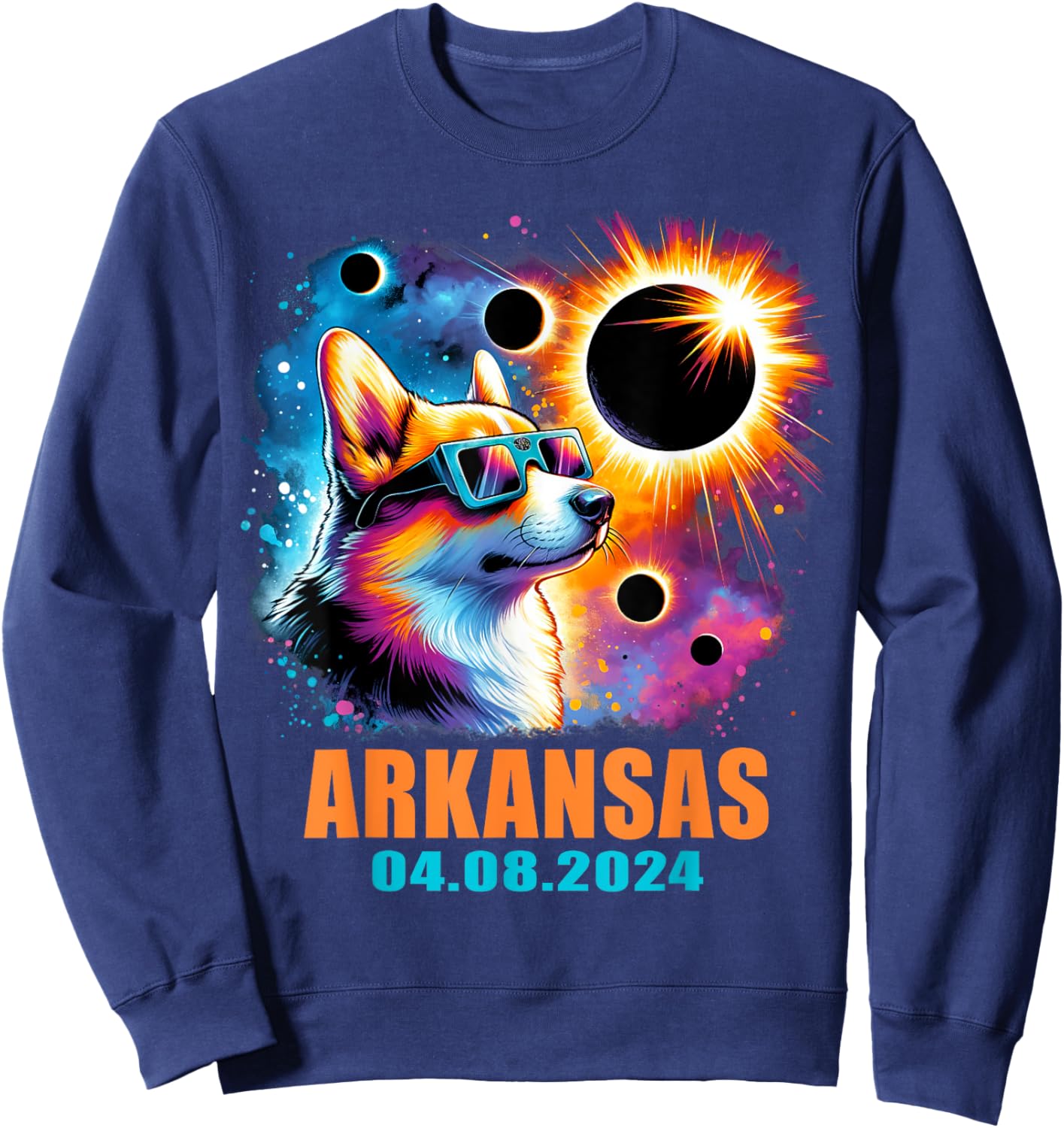Totality Total Solar Eclipse 2024 Arkansas Corgi Dog Women Kids Sweatshirt - Sweatshirt | Navy