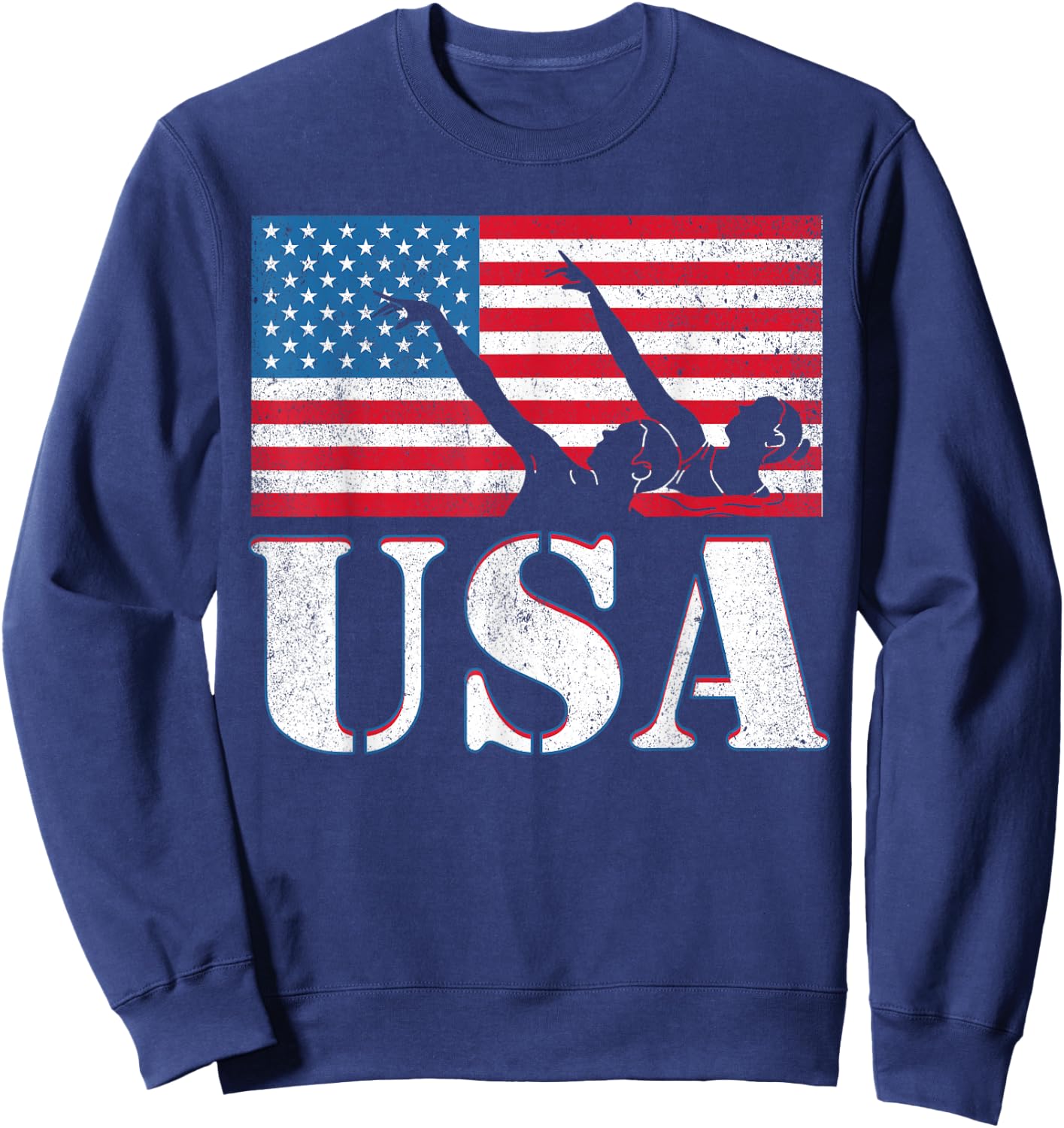 USA artistic swimming team American flag heart US Swim Aqua Sweatshirt - Sweatshirt | Navy