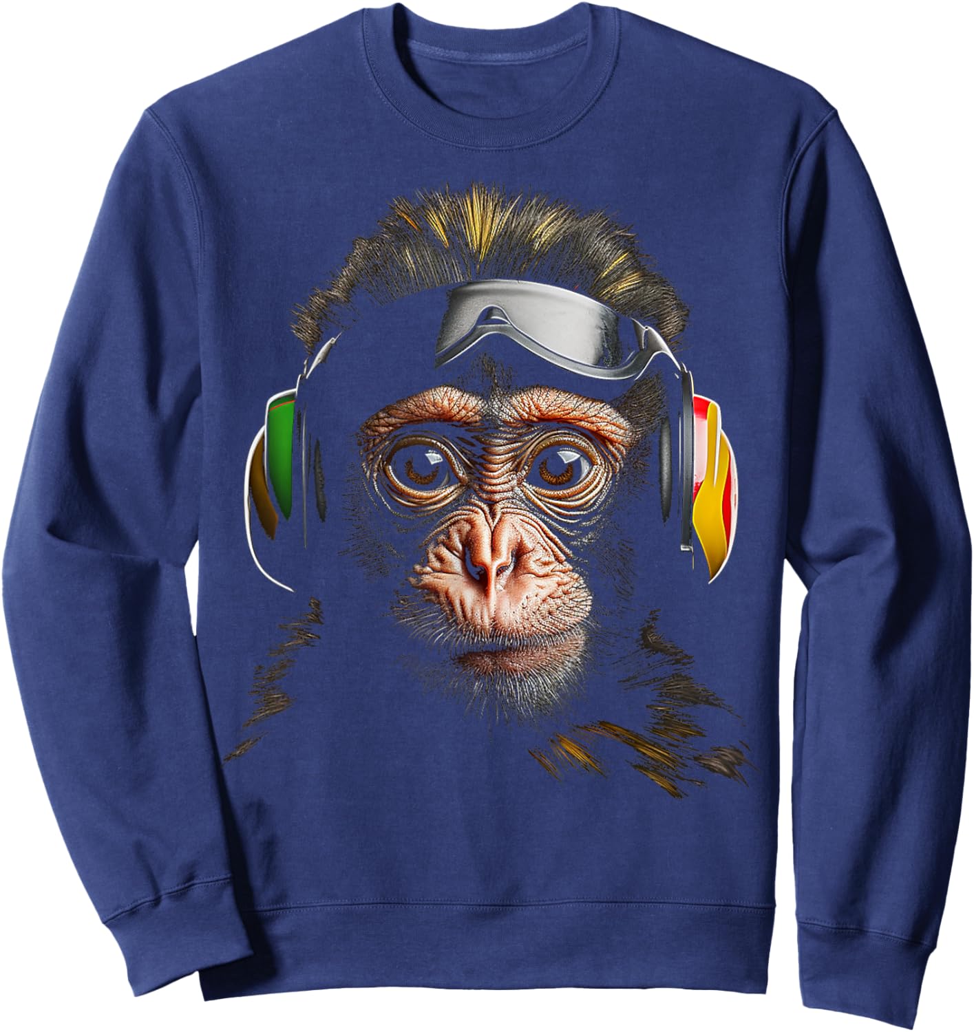 Monkey Headphone Animal Sunglass Art Monkey Sweatshirt - Sweatshirt | Navy