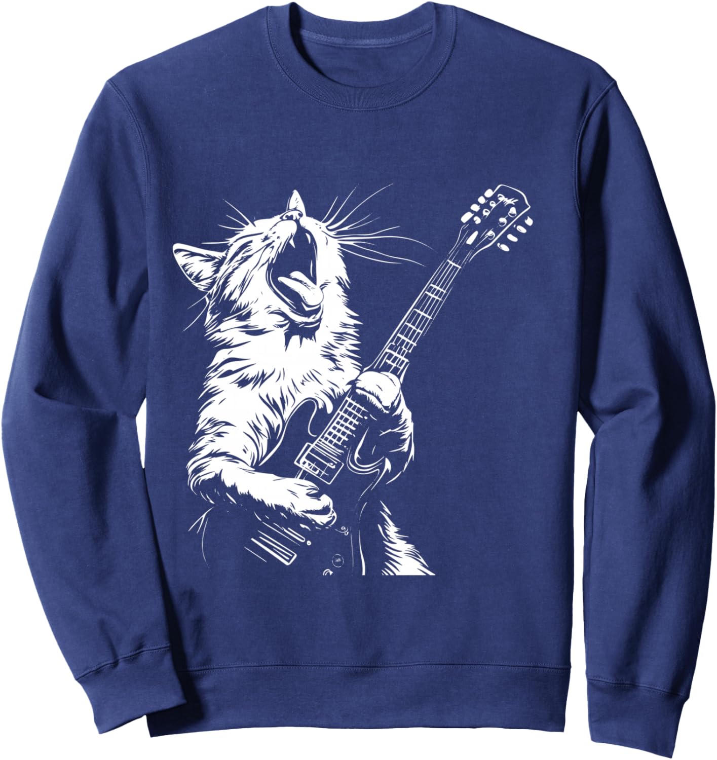 Funny Cat Playing Guitar Sweatshirt - Sweatshirt | Navy