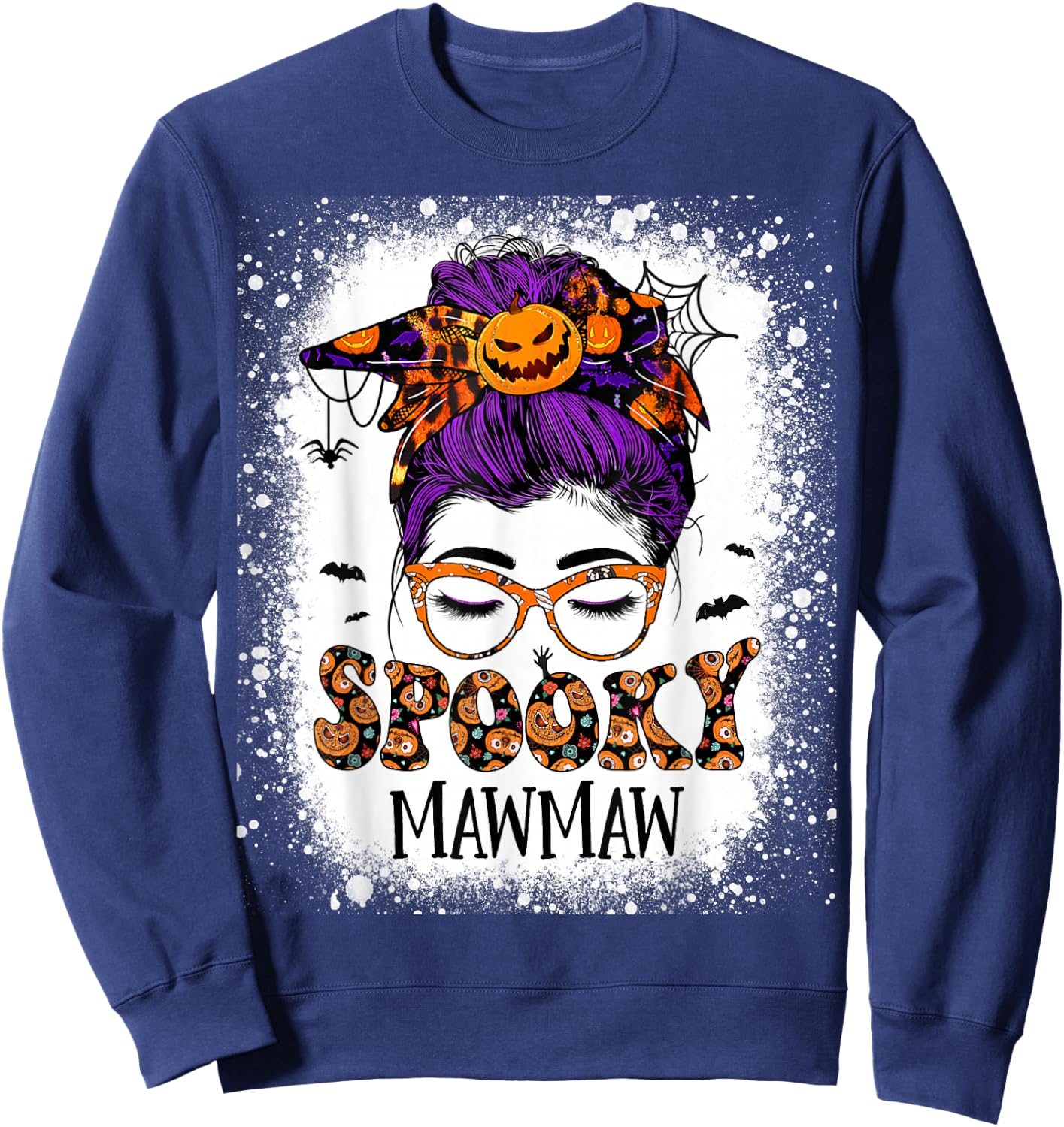 Spooky Mawmaw Costume Women Halloween Messy Bun Witch Sweatshirt - Sweatshirt | Navy