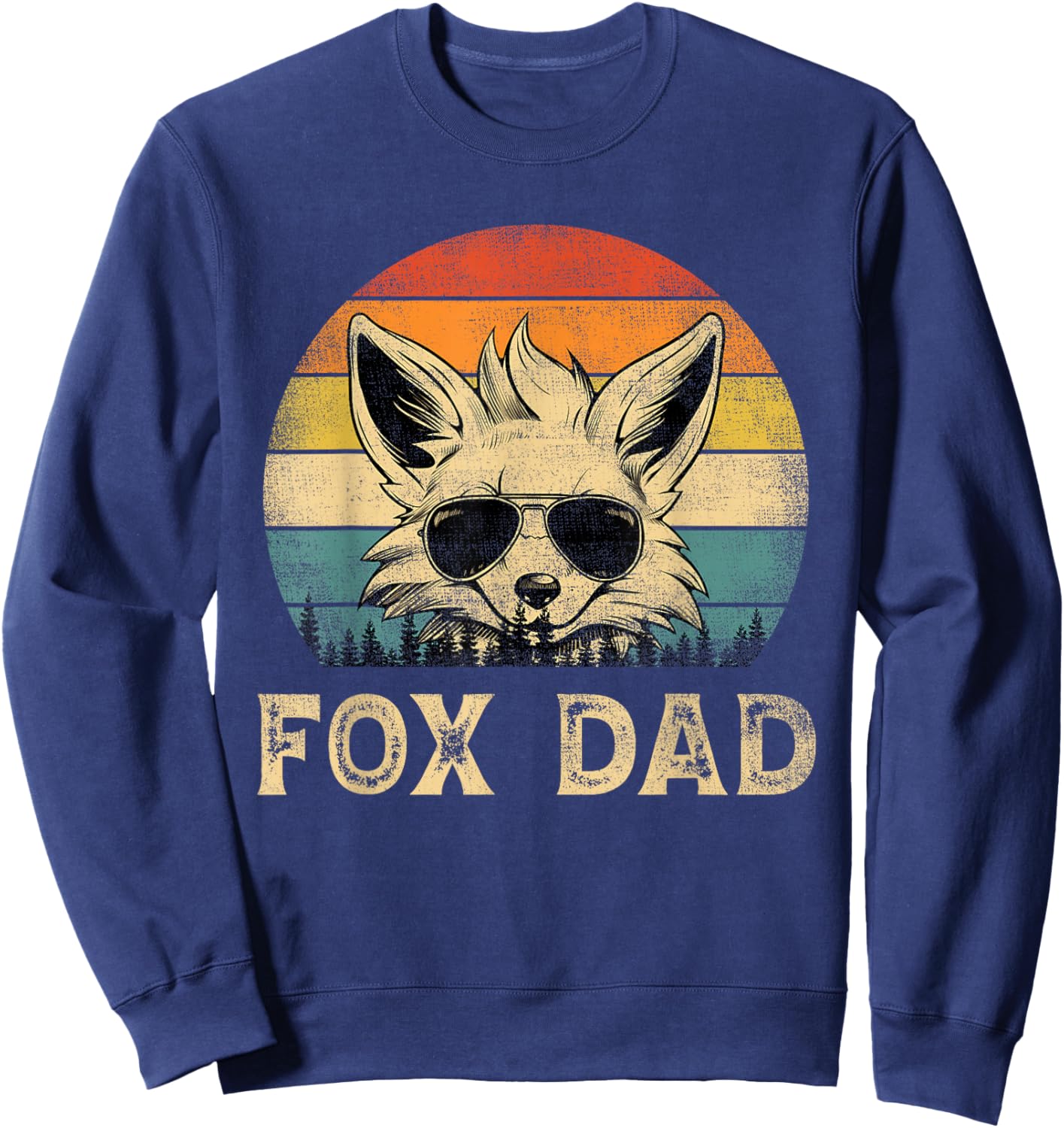 Vintage Fox Dad Fox Lovers Daddy Father's Day Sweatshirt - Sweatshirt | Navy