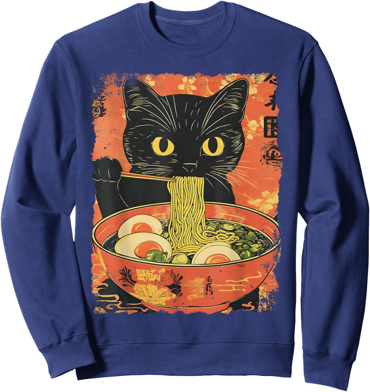Cat Ramen Funny Graphic Japanese Kawaii Cat Anime Gifts Sweatshirt - Sweatshirt | Navy