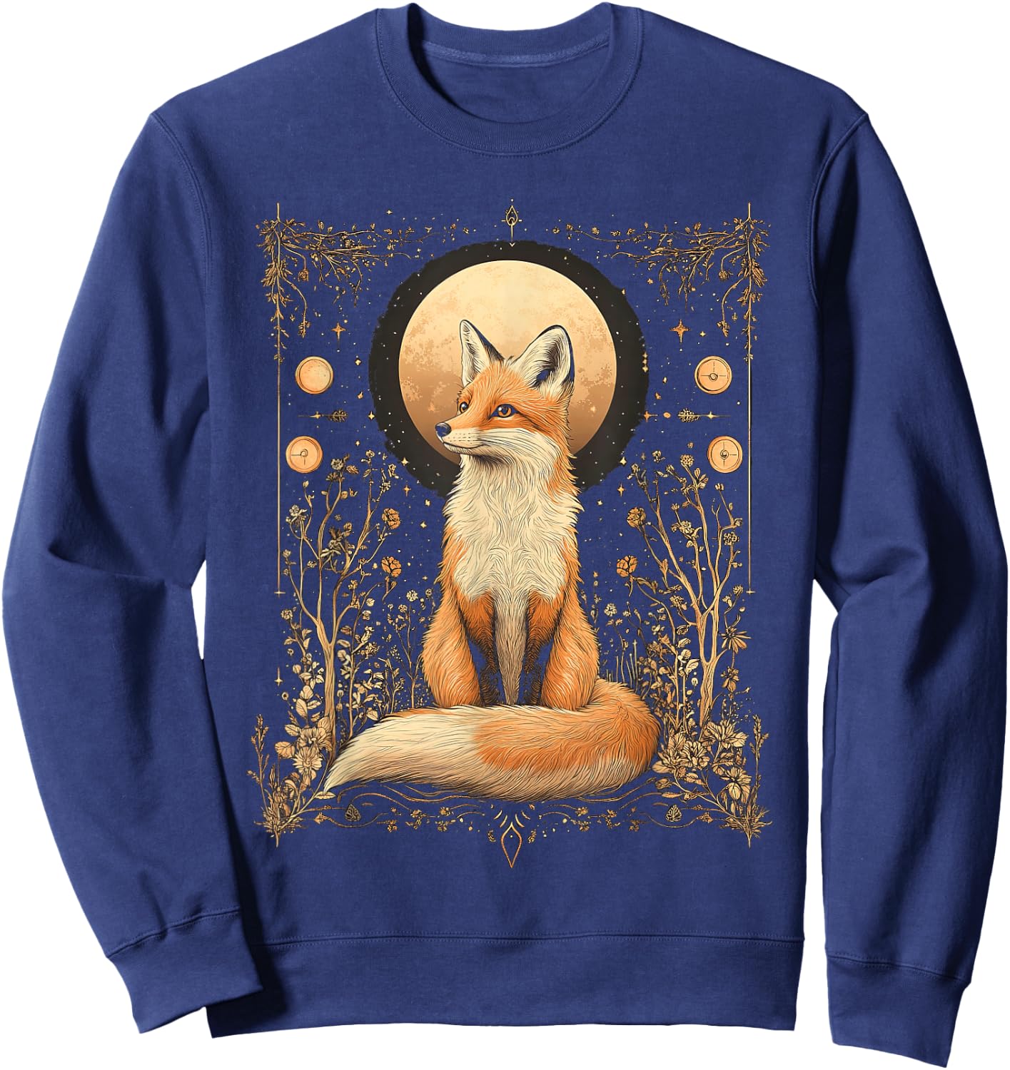 Mystic Moon and Moonphase Fox Mystical Flowers Aesthetic Sweatshirt - Sweatshirt | Navy
