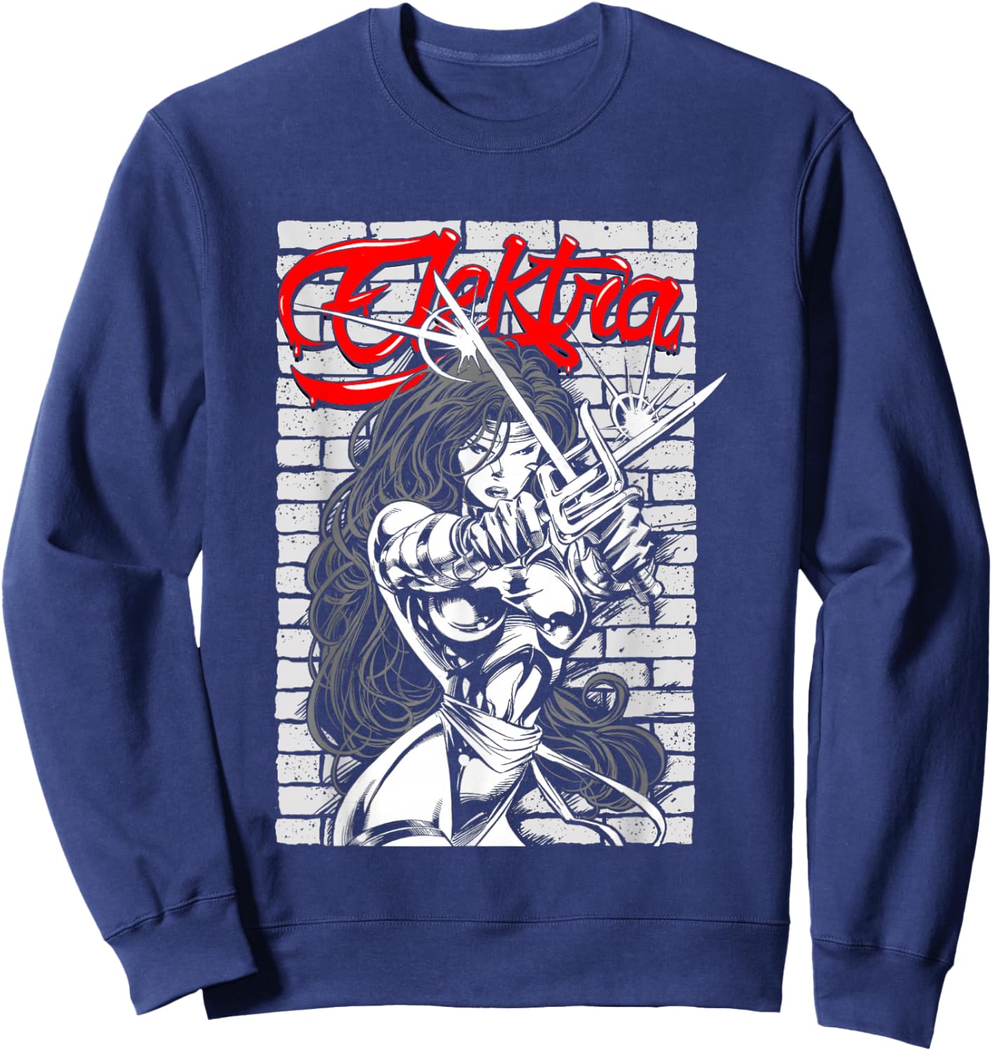 Marvel Comics Retro Classic Elektra Crossed Sai Swords Sweatshirt - Sweatshirt | Navy