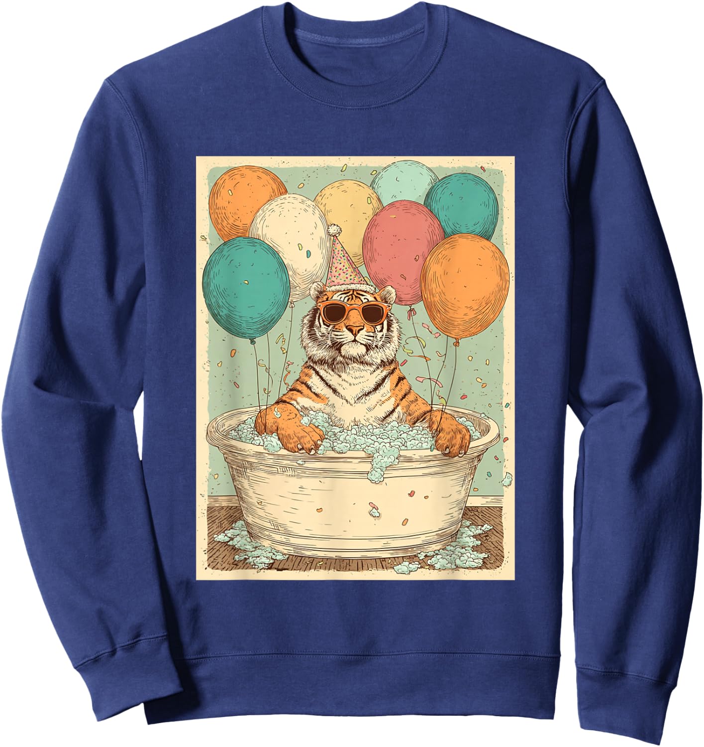 Tiger Birthday Party Balloons Bathtub Art Print Sweatshirt - Sweatshirt | Navy