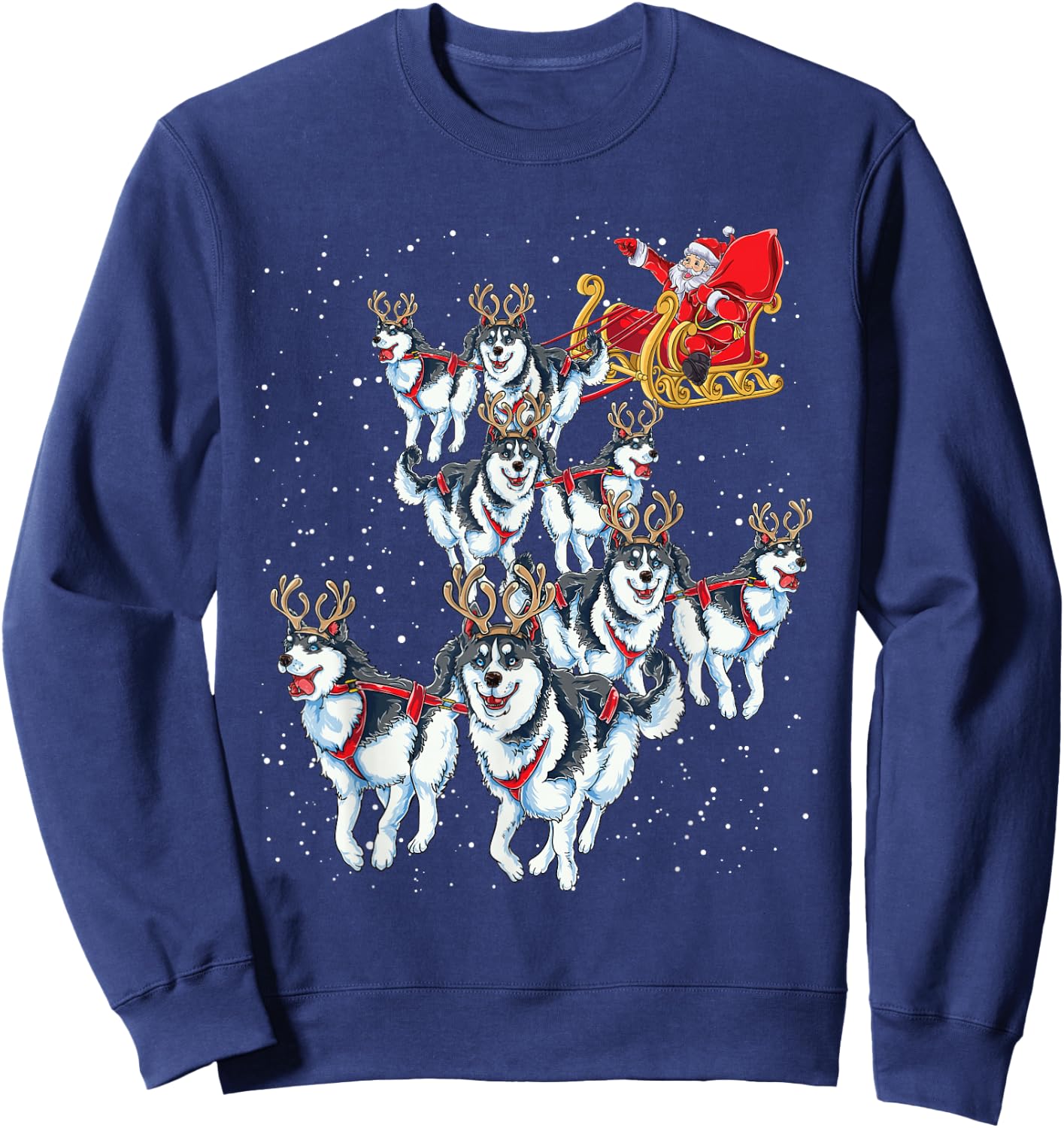 Funny Santa Sleigh with Husky Reindeer - Christmas Dog Women Kids Sweatshirt - Sweatshirt | Navy