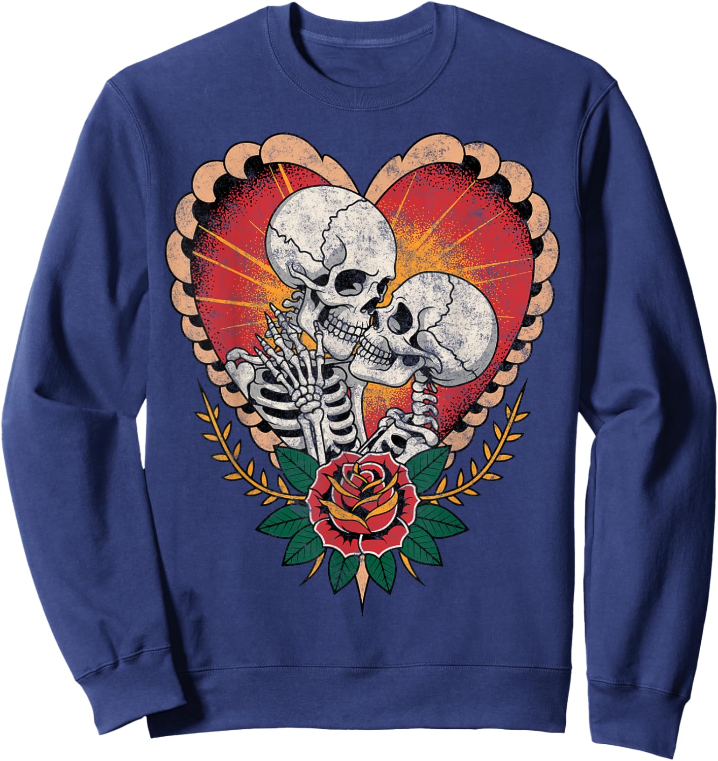 Couple Skeletons American Traditional Old School Tattoo Ink Sweatshirt - Sweatshirt | Navy