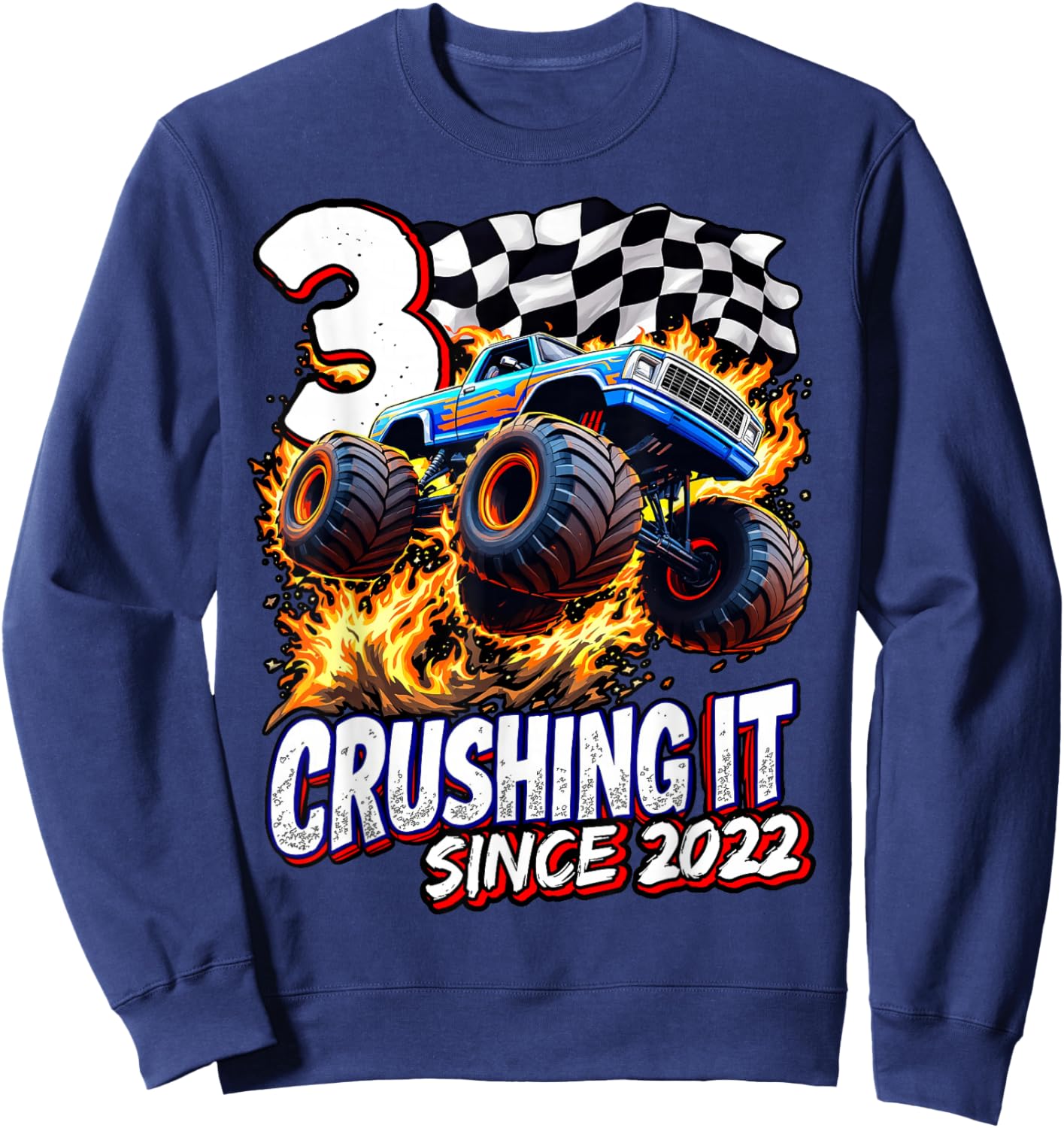 Birthday Monster Truck 3 year Old Boys 3rd Party Born 2022 Sweatshirt - Sweatshirt | Navy